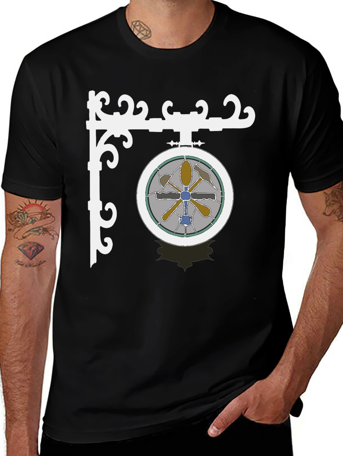 Variant 18 of Stained Glass Style Round Sign Graphic Tee