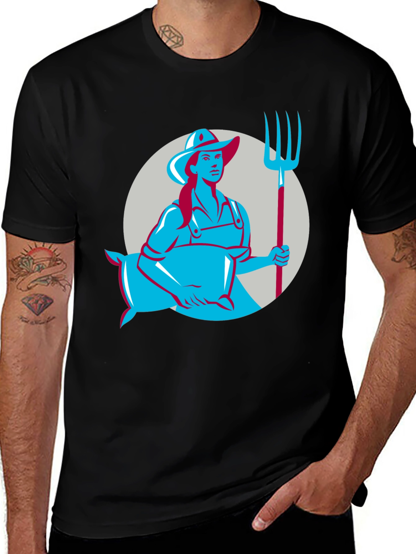 Variant 21 of Farmer Woman Graphic T-Shirt - Black