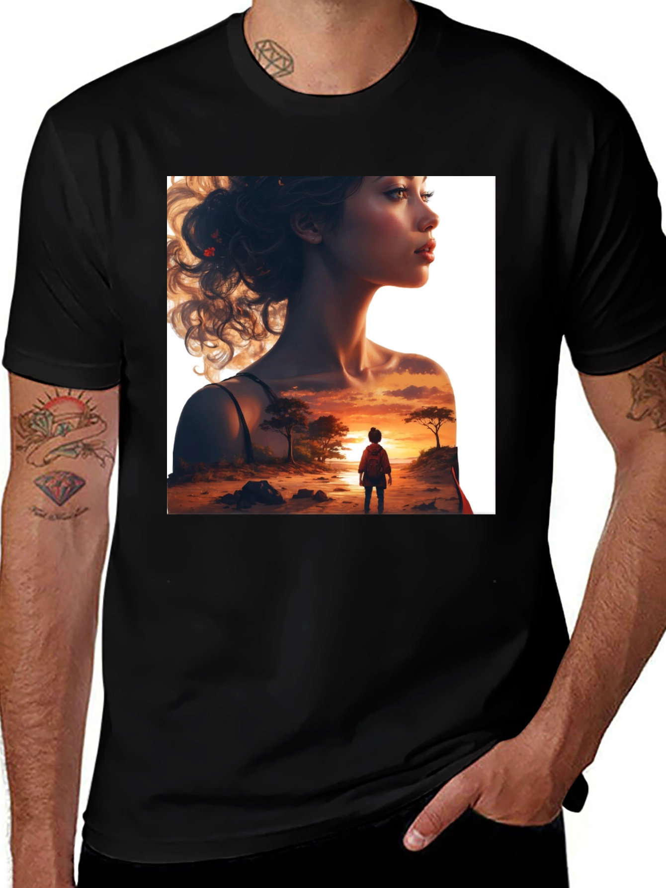 Variant 7 of Sunset Silhouette Graphic Tee - Stylish Black T-Shirt