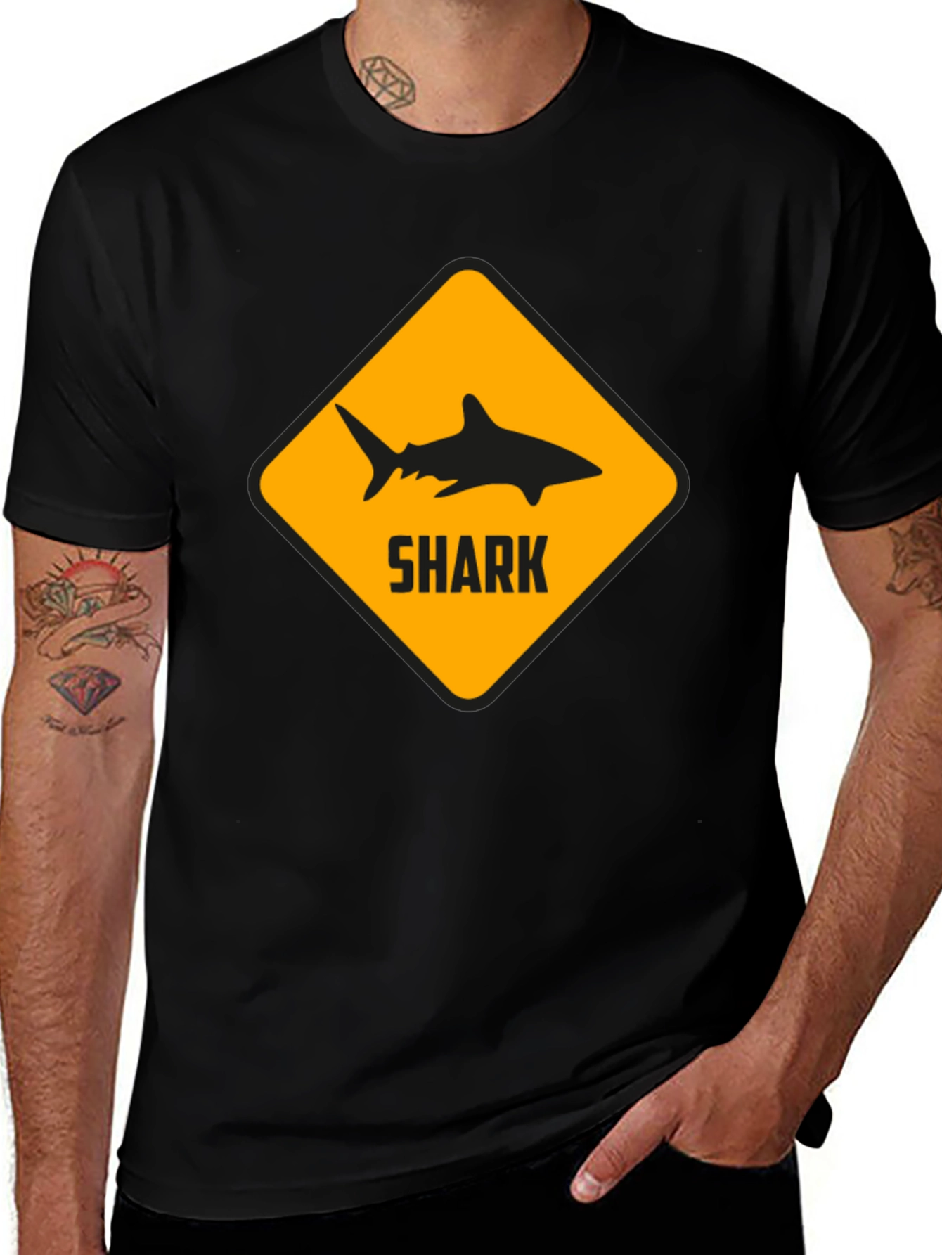Variant 28 of Shark Warning Black T-Shirt