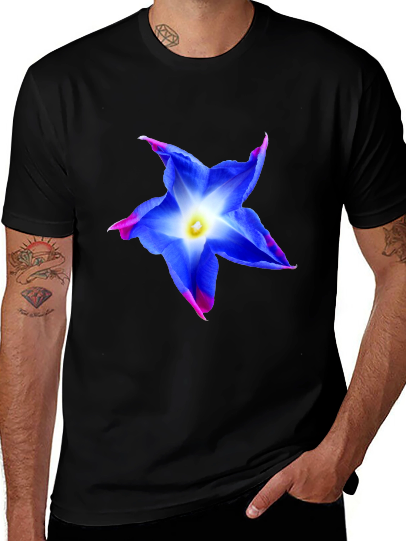 Variant 2 of Blue Flower Graphic Tee - Stylish Men's Black T-Shirt