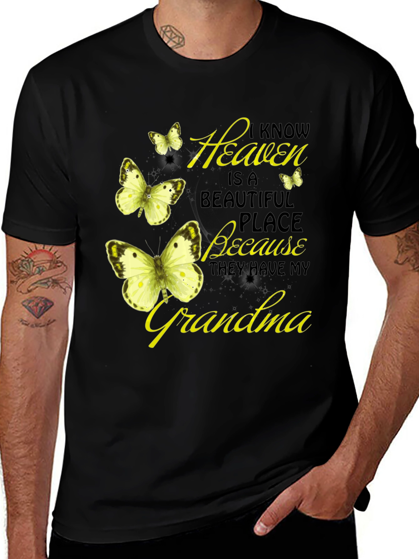 Variant 14 of Heavenly Grandma Butterfly T-Shirt - Black