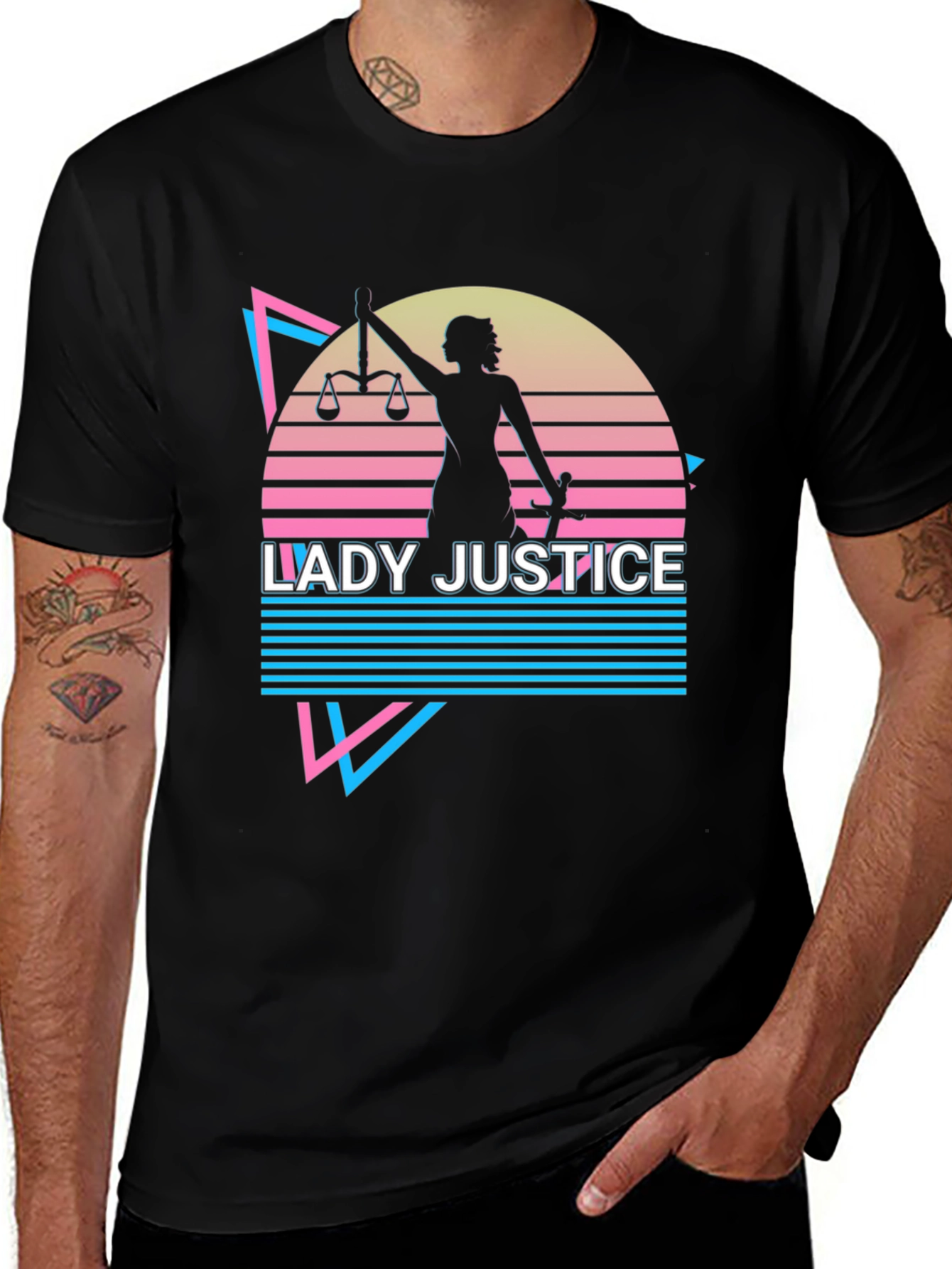 Lady Justice Retro T-Shirt - Scales of Justice 80s Style