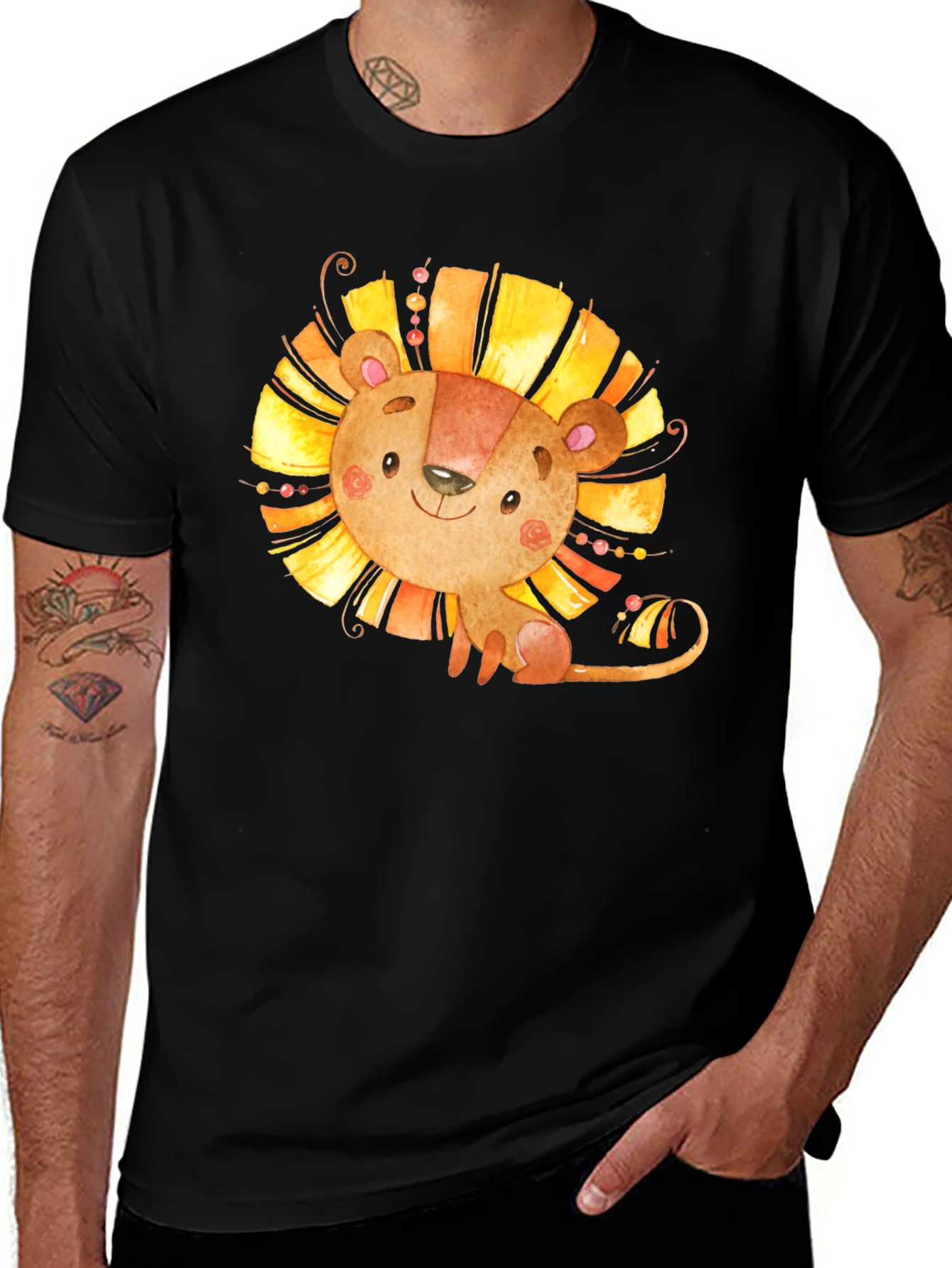 Variant 21 of Cute Lion Graphic Black T-Shirt
