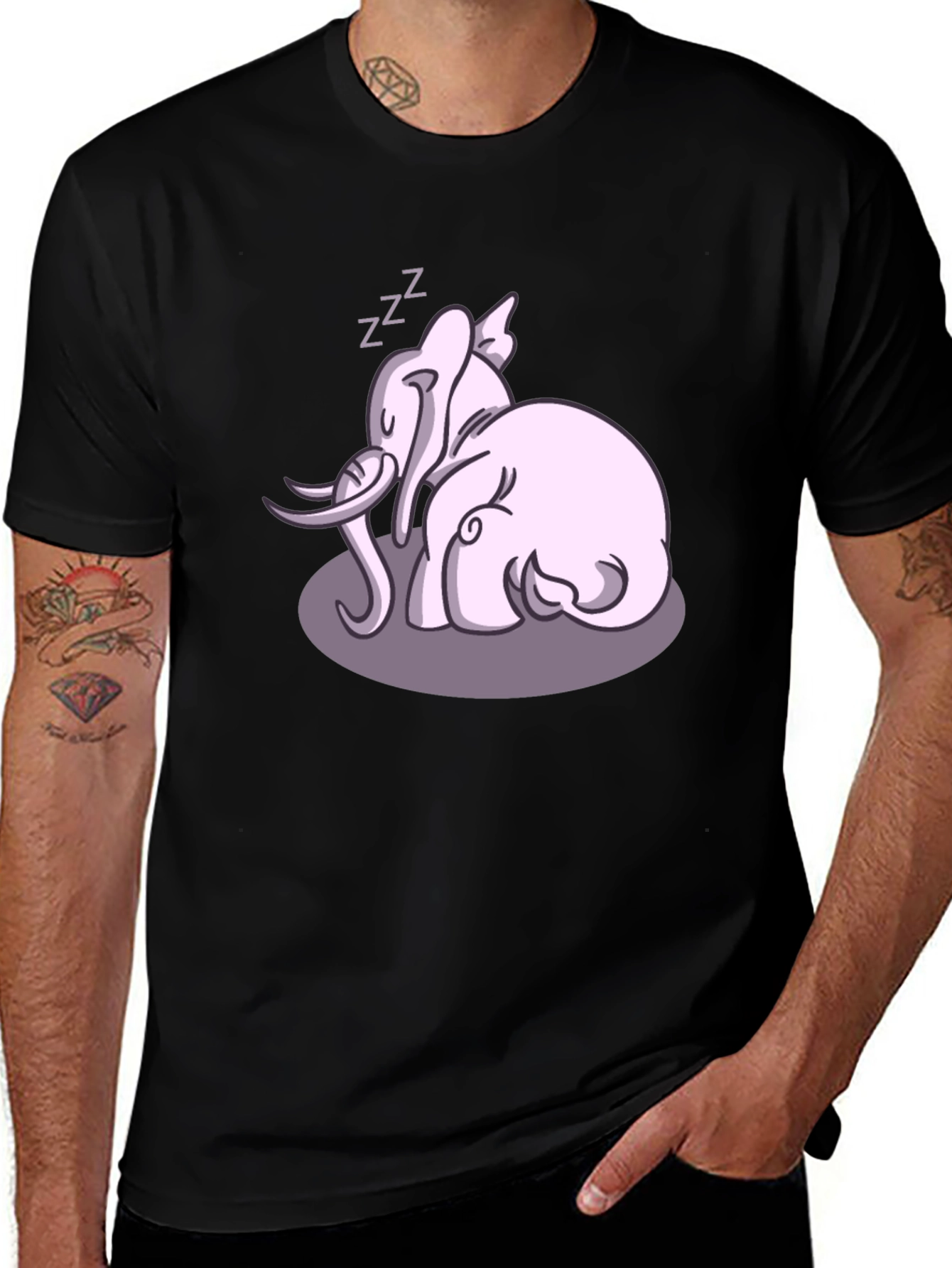 Variant 26 of Cute Sleeping Elephant Graphic Tee - Black Cotton Shirt