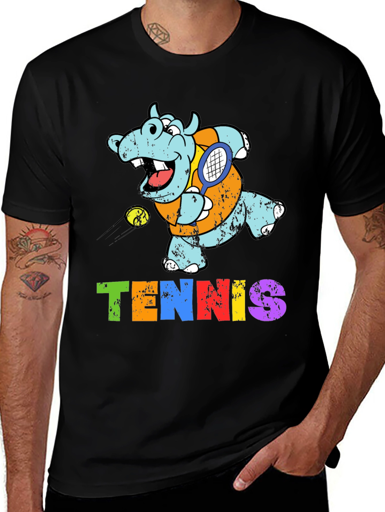 Variant 24 of Cartoon Hippo Tennis Player Graphic T-Shirt