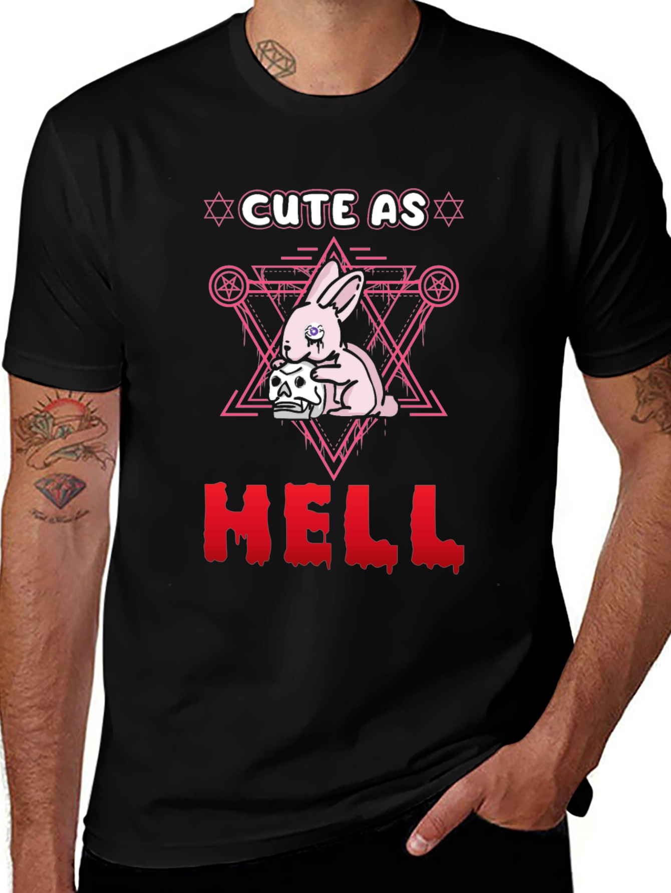 Variant 6 of Cute as Hell T-Shirt - Goth Bunny Design