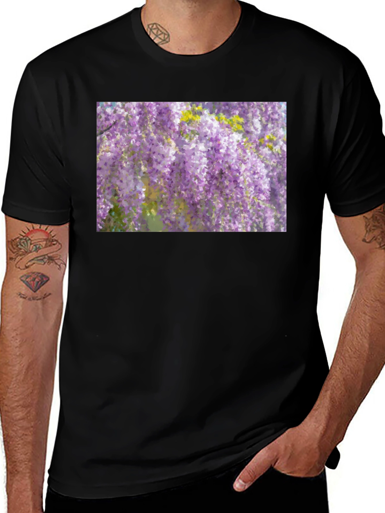 Variant 11 of Wisteria Print Black T-Shirt
