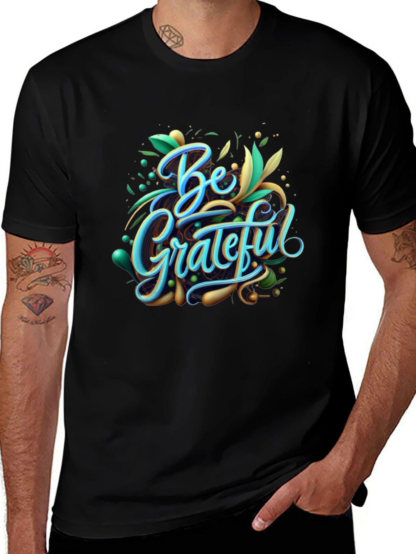 Variant 21 of Be Grateful Graphic Tee - Black Short Sleeve Shirt