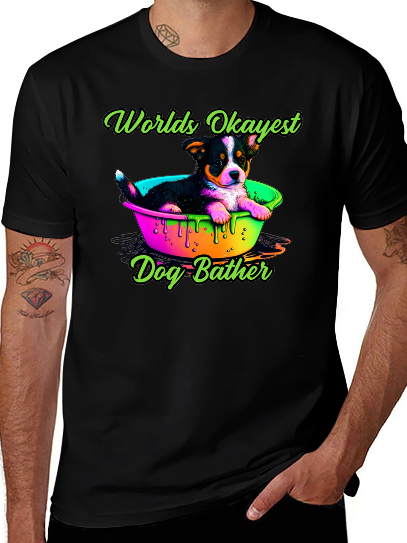 Variant 21 of Worlds Okayest Dog Bather T-Shirt - Cute Puppy Design