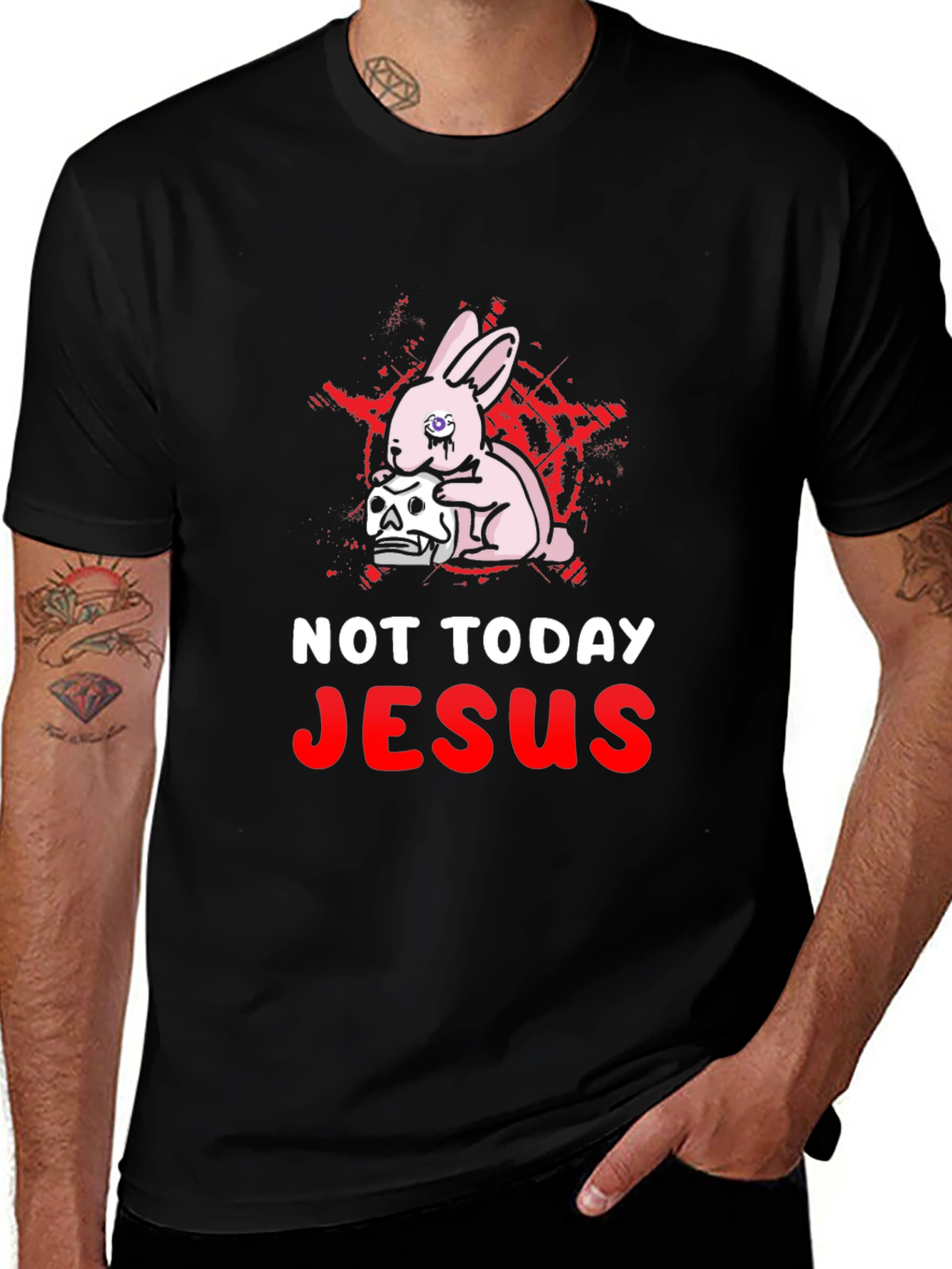 Variant 2 of Not Today Jesus T-Shirt - Gothic Bunny & Skull Design