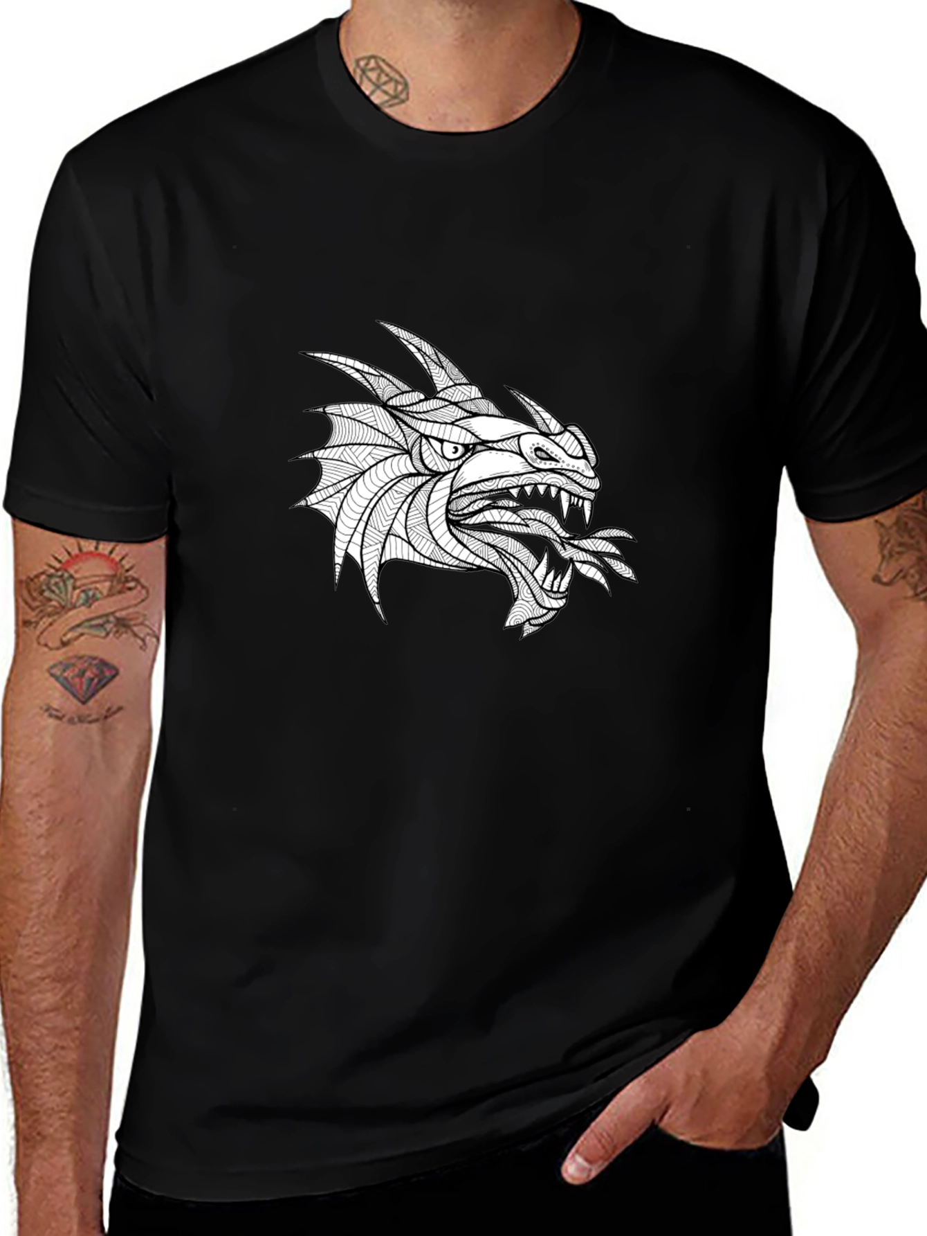 Variant 24 of Dragon Graphic Tee - Bold Black Cotton T-Shirt
