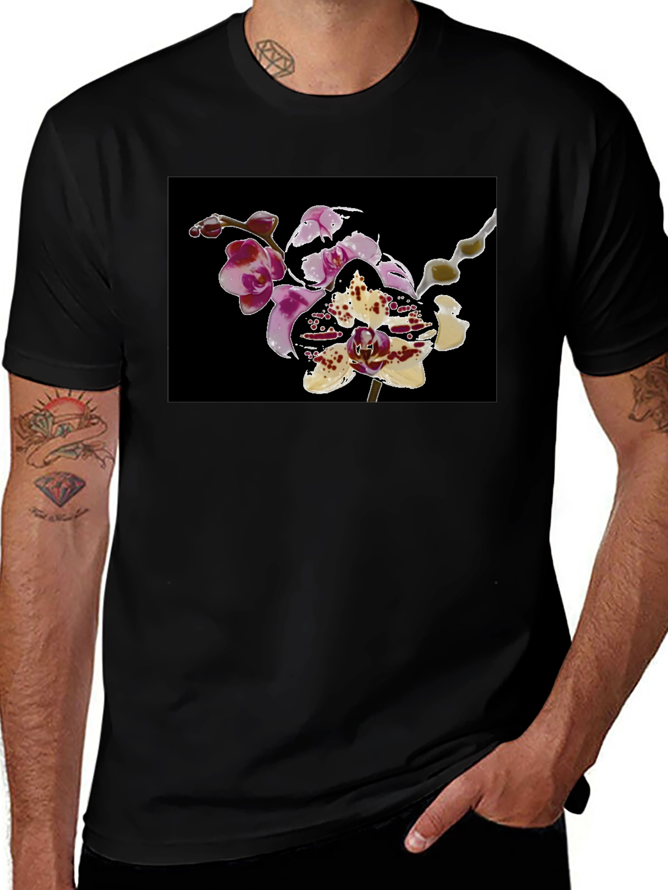 Variant 26 of Orchid Print Black T-Shirt