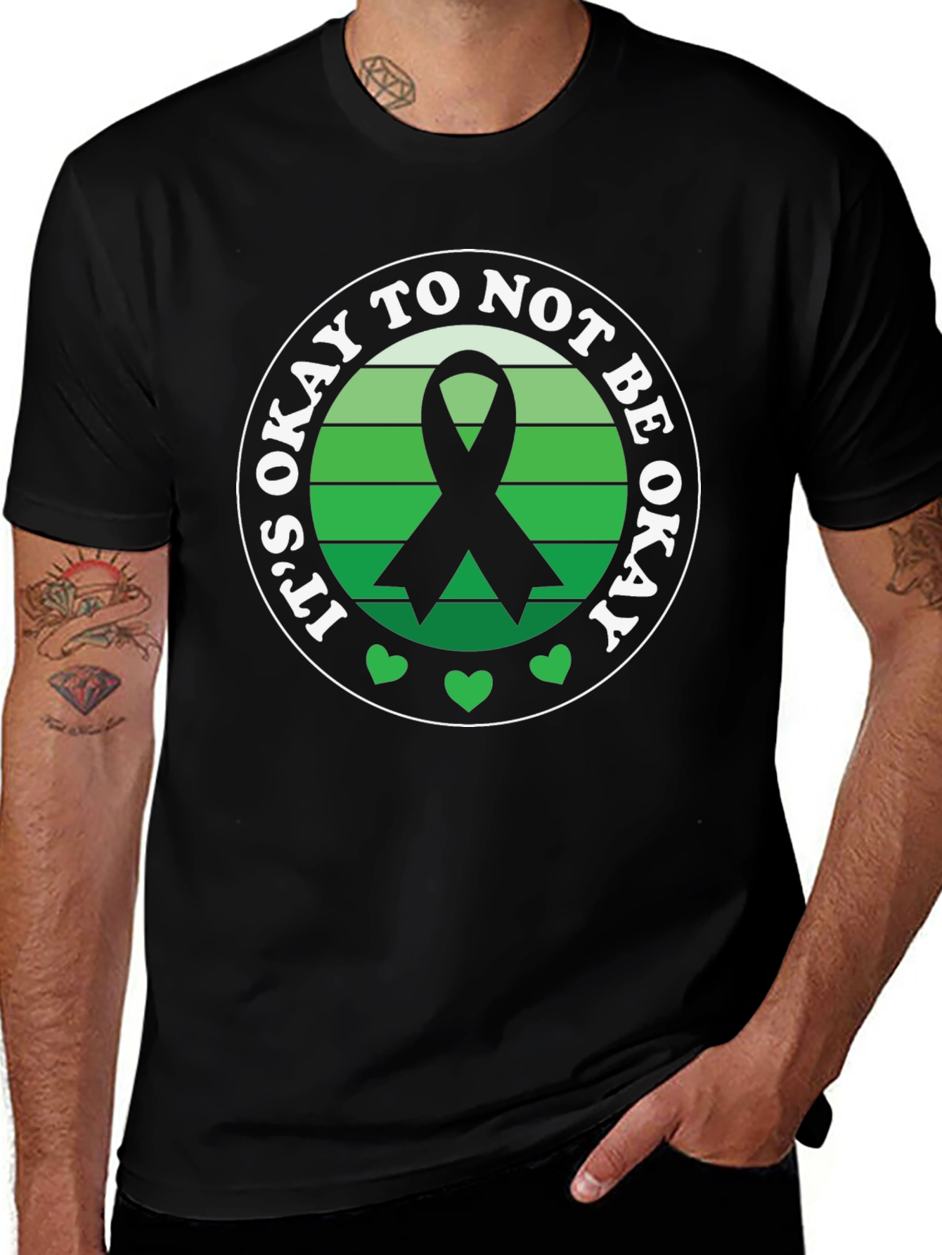 Black It's Okay To Not Be Okay Awareness Ribbon T-Shirt main image
