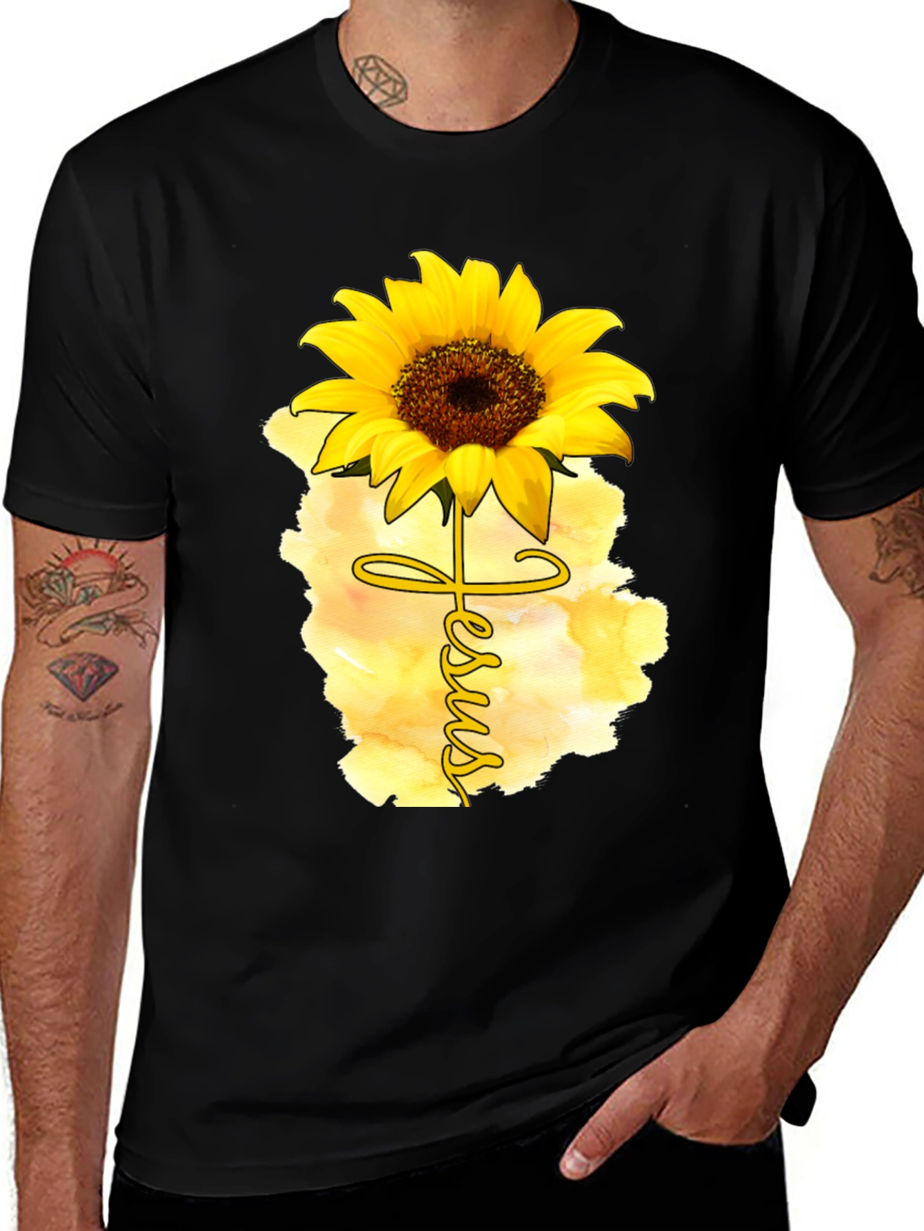 Variant 11 of Jesus Sunflower Graphic Tee Black
