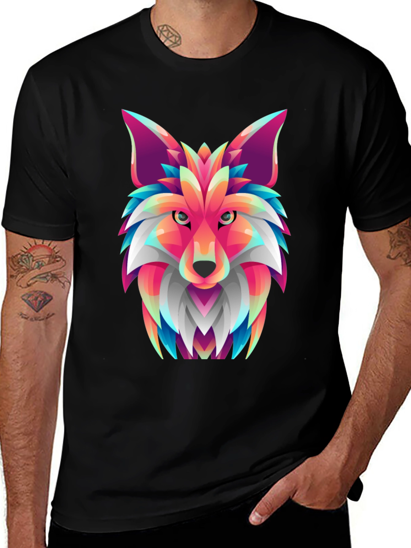 Variant 14 of Geometric Fox Graphic Tee - Vivid Colors