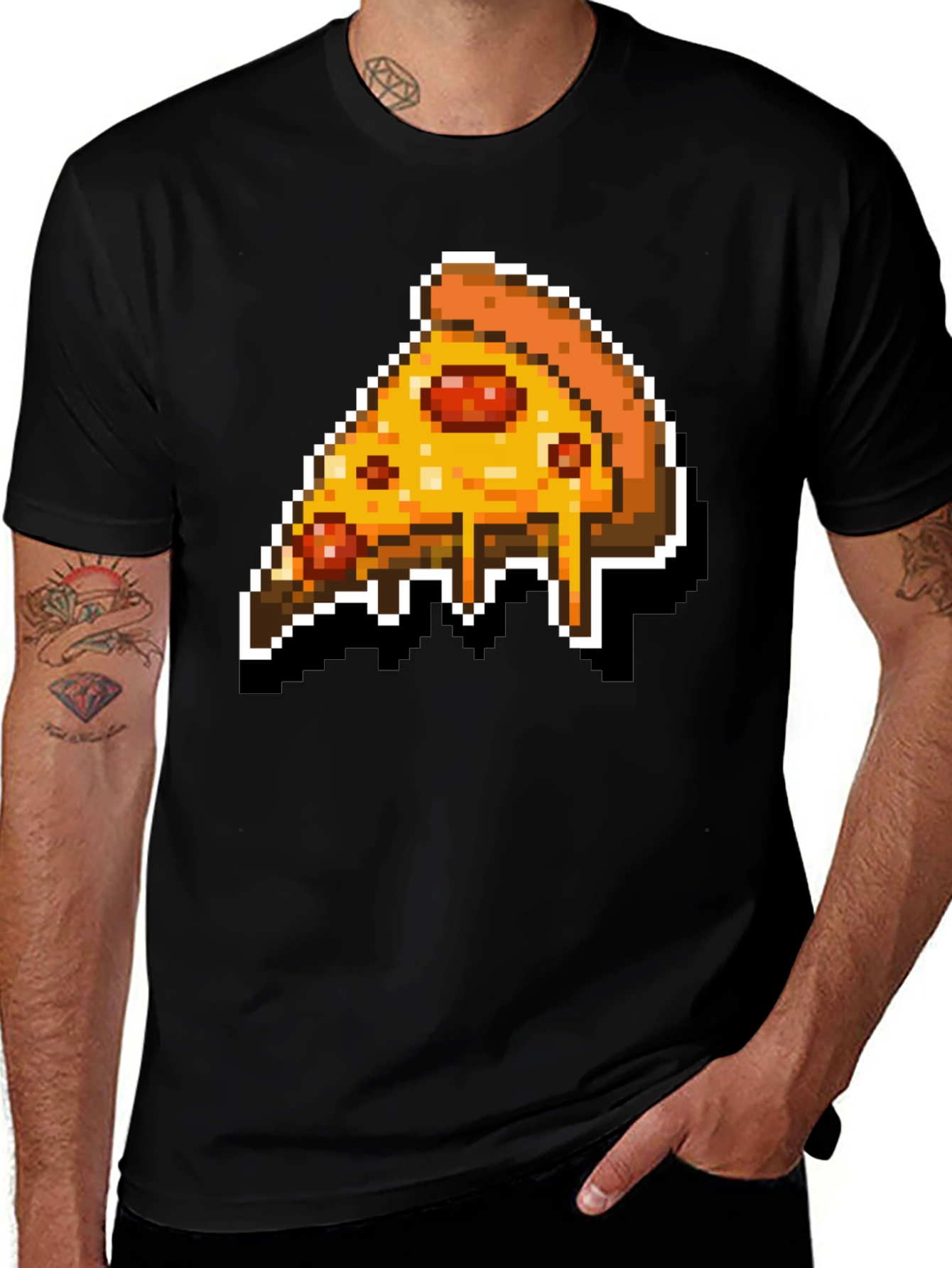 Variant 10 of Pixel Pizza Slice Graphic Tee - Retro Gaming Style