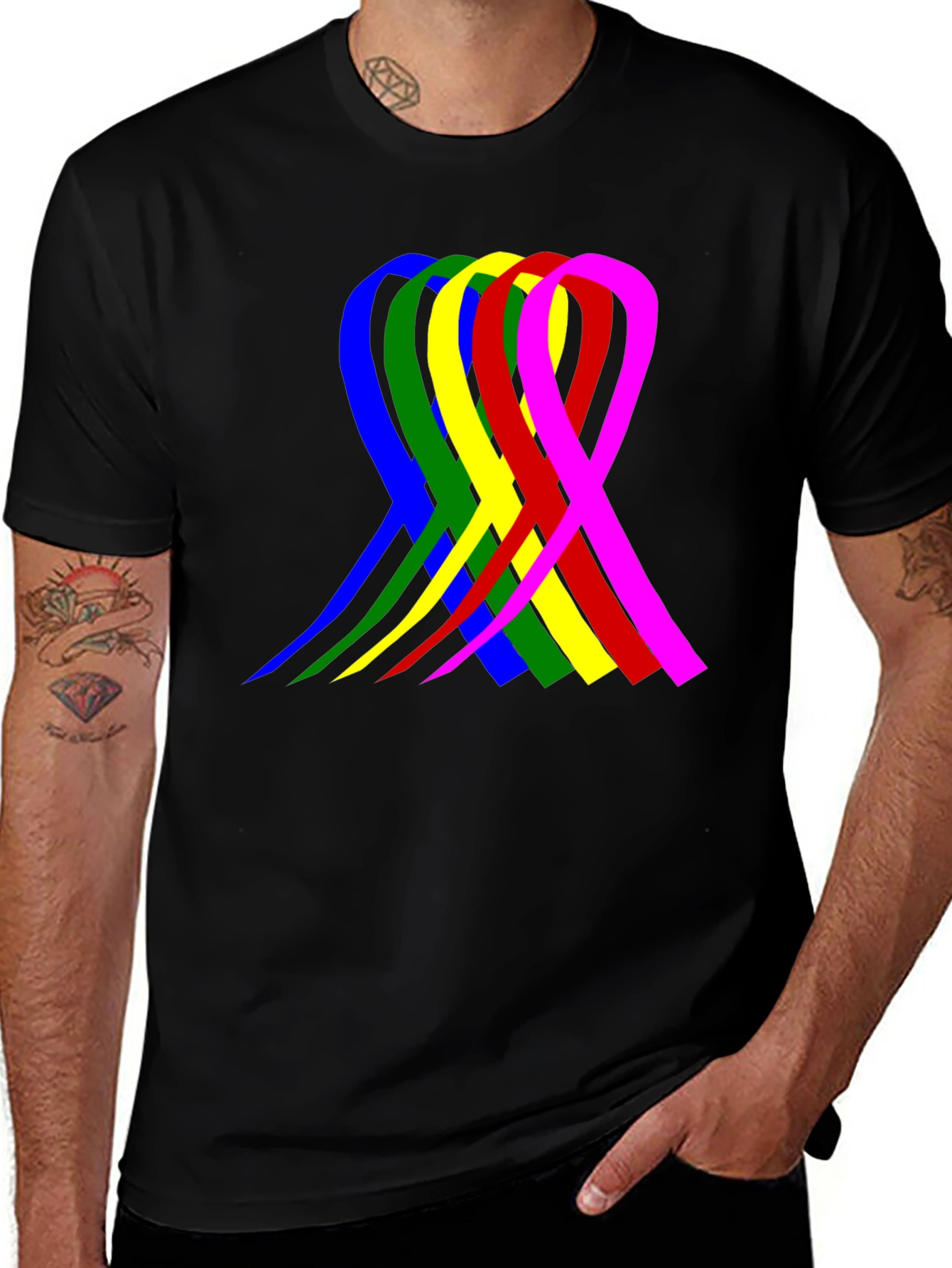 Variant 30 of Colorful Ribbon Graphic Black T-Shirt