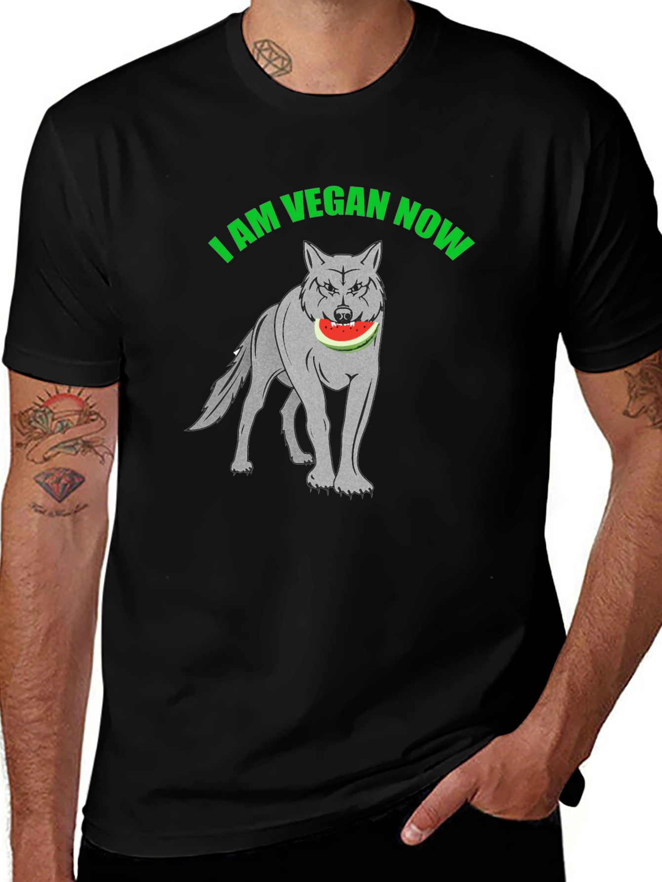 Variant 29 of Vegan Wolf T-Shirt - 'I Am Vegan Now'