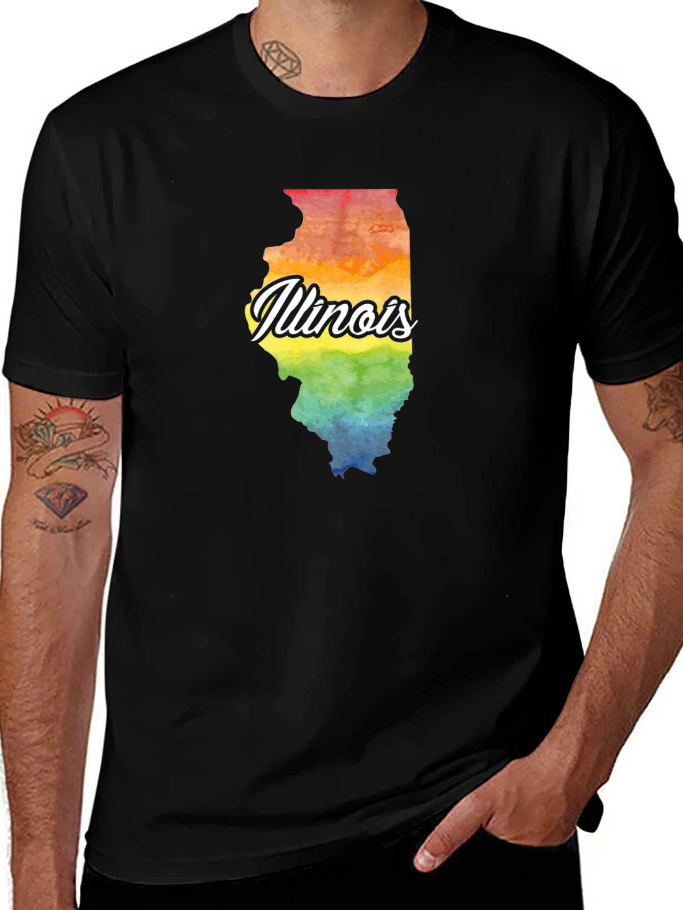 Illinois Pride T-Shirt - Rainbow Watercolor State Map