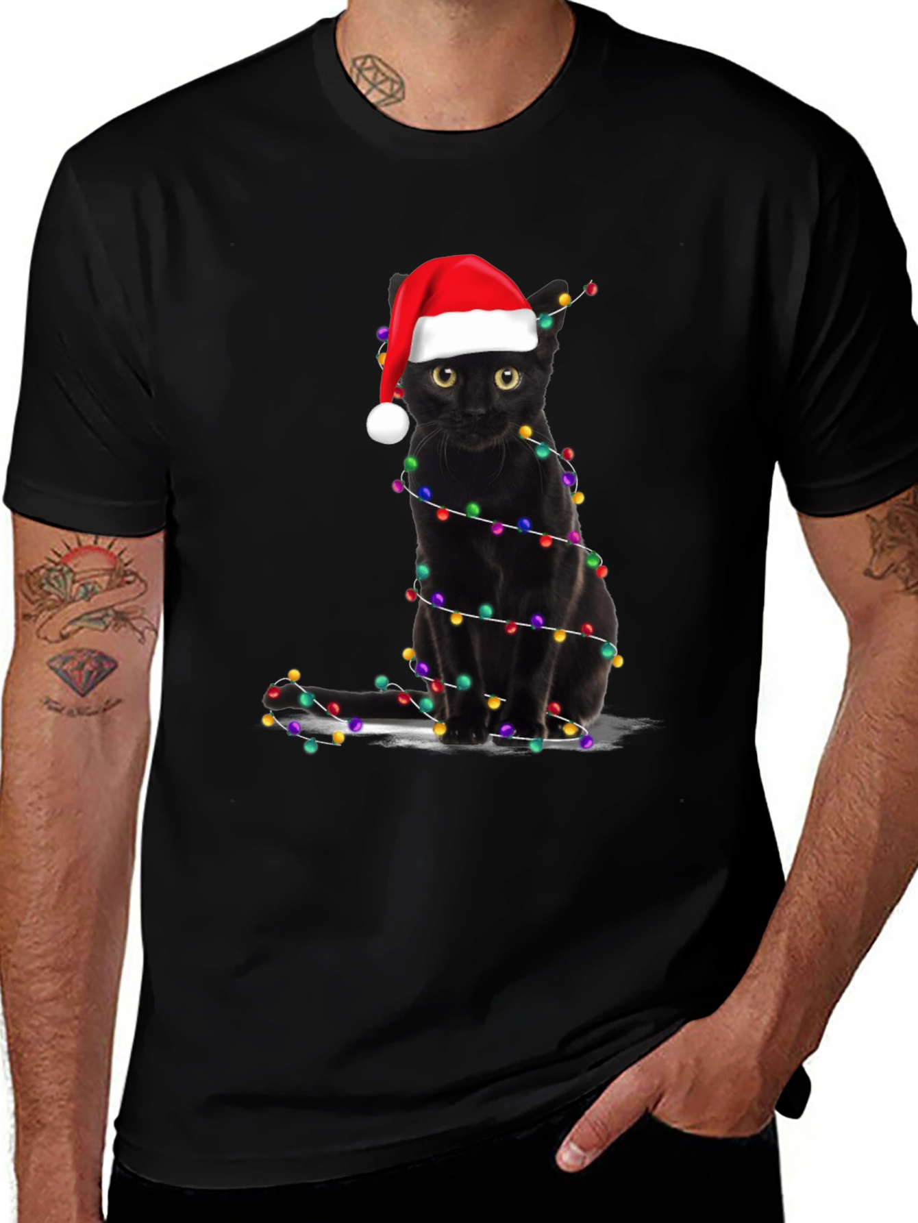Variant 7 of Festive Black Cat Christmas T-Shirt