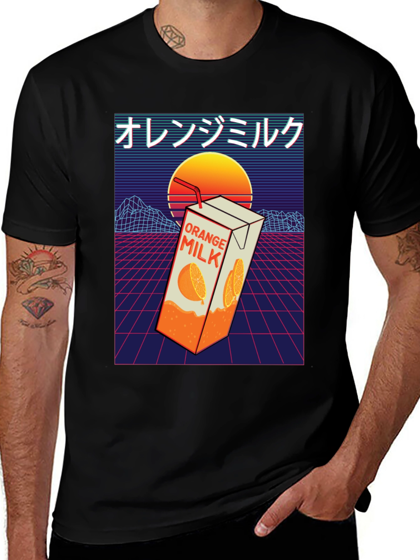 Variant 18 of Orange Milk Vaporwave T-Shirt - Retro 80s Style