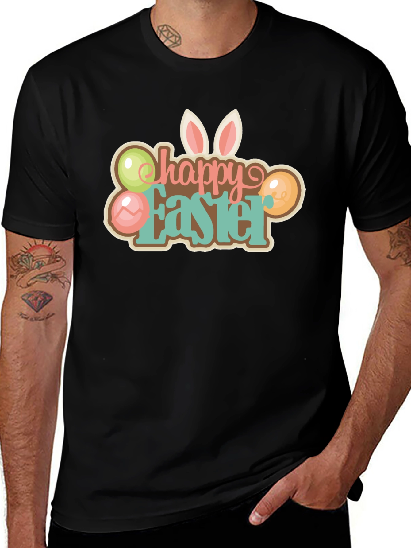 Variant 25 of Happy Easter T-Shirt Black Holiday Graphic Tee