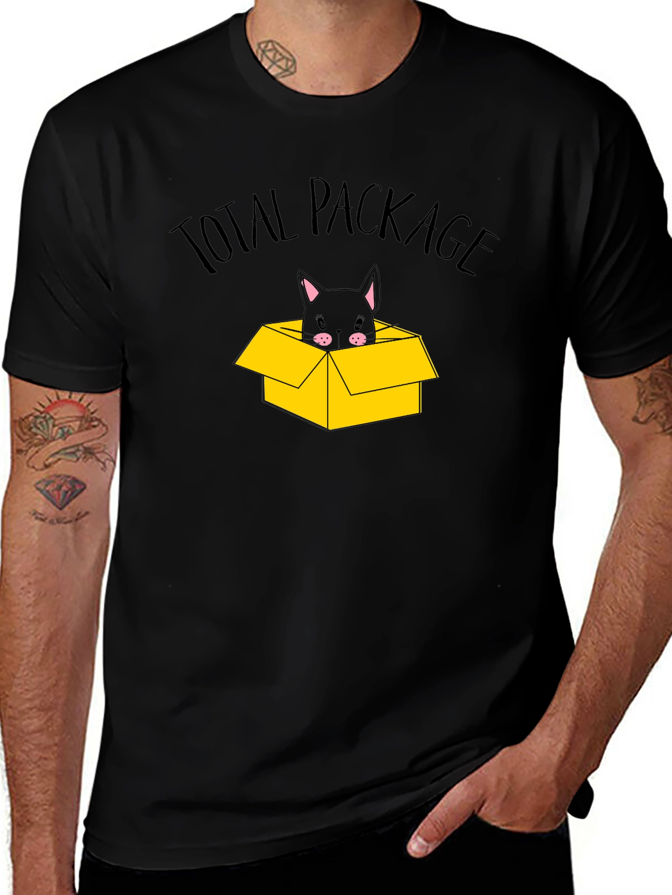 Variant 17 of Total Package Cat T-Shirt - Black Graphic Tee