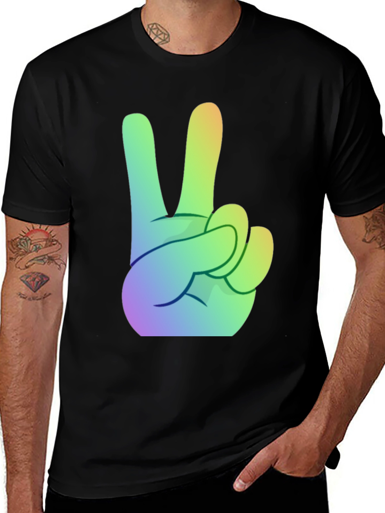 Variant 7 of Rainbow Peace Sign Graphic Tee - Stylish Comfort