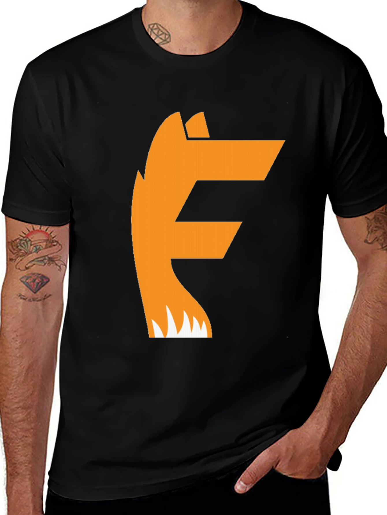 Variant 15 of Cool Fox Letter F Graphic Print Black T-Shirt