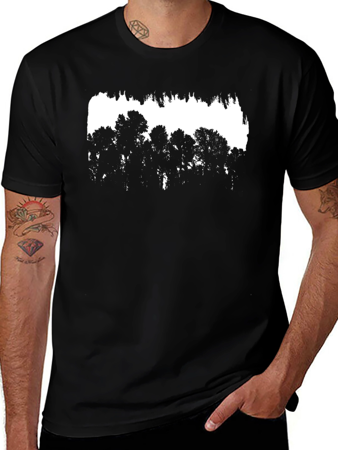 Variant 26 of Black Graphic Tee - Tree Silhouette Design