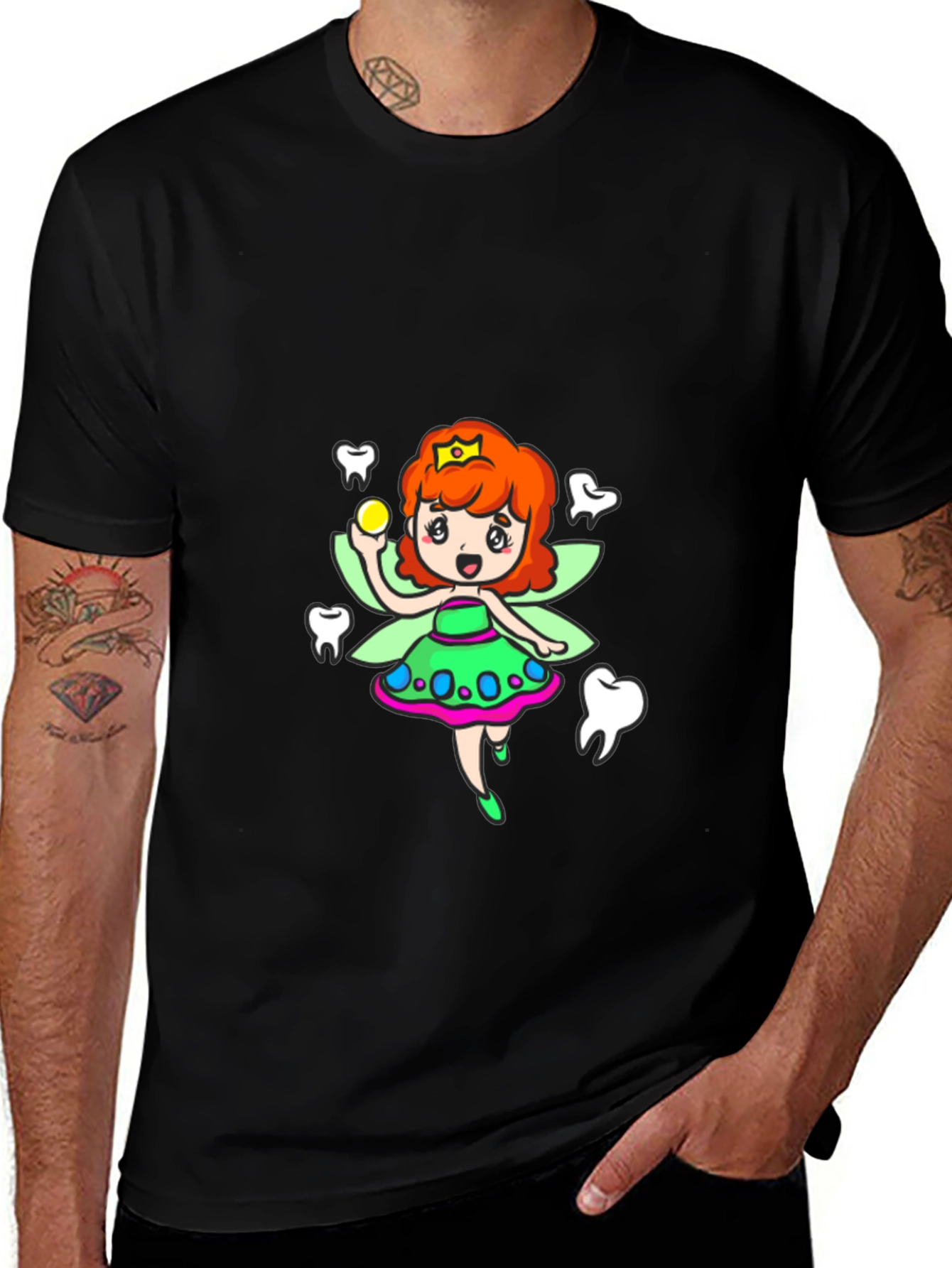 Black Tooth Fairy Cartoon Graphic T-Shirt main image