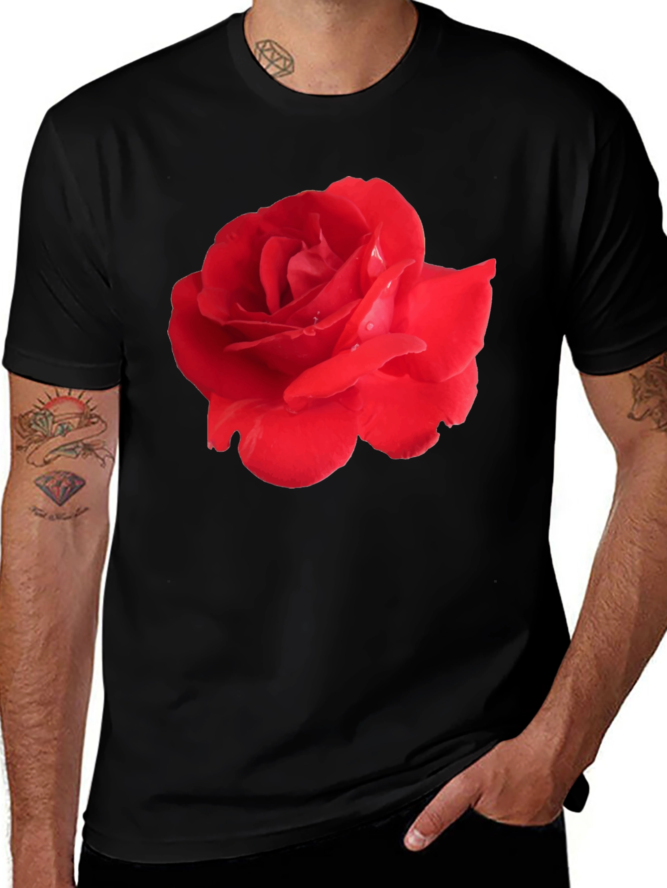 Variant 12 of Red Rose Graphic Black T-Shirt