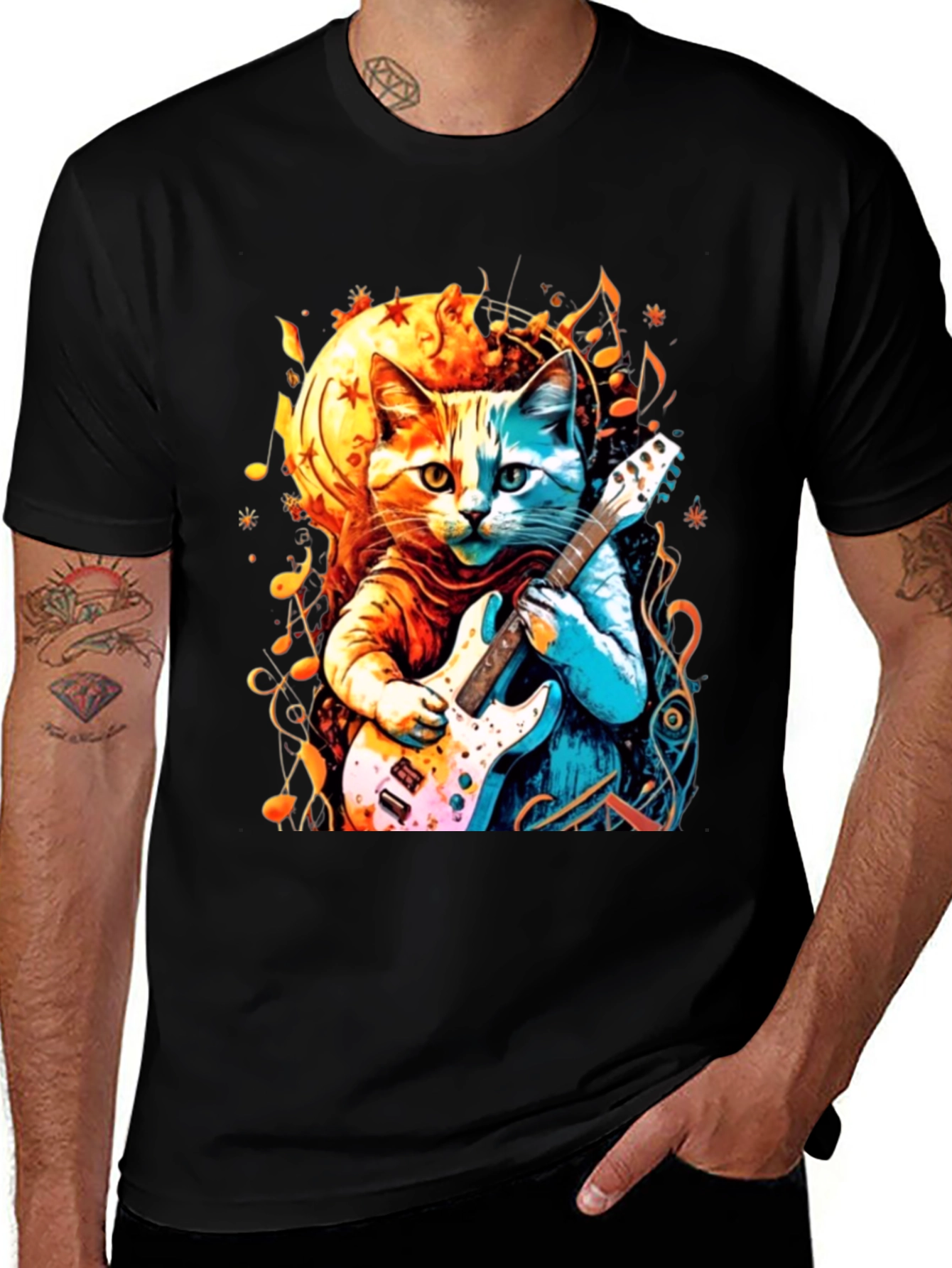 Variant 4 of Cool Cat Guitar Player Graphic Tee
