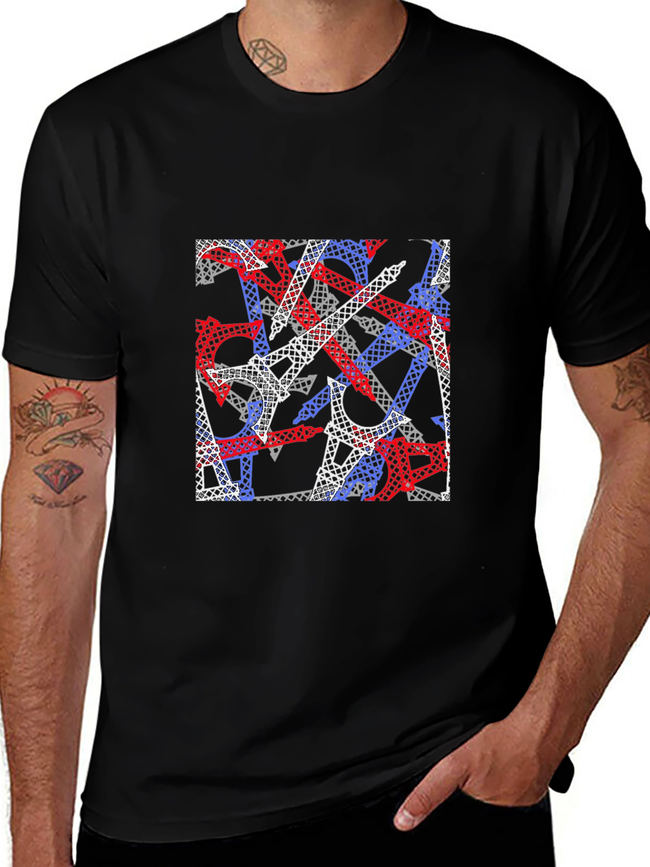 Variant 27 of Eiffel Tower Pattern Black T-Shirt