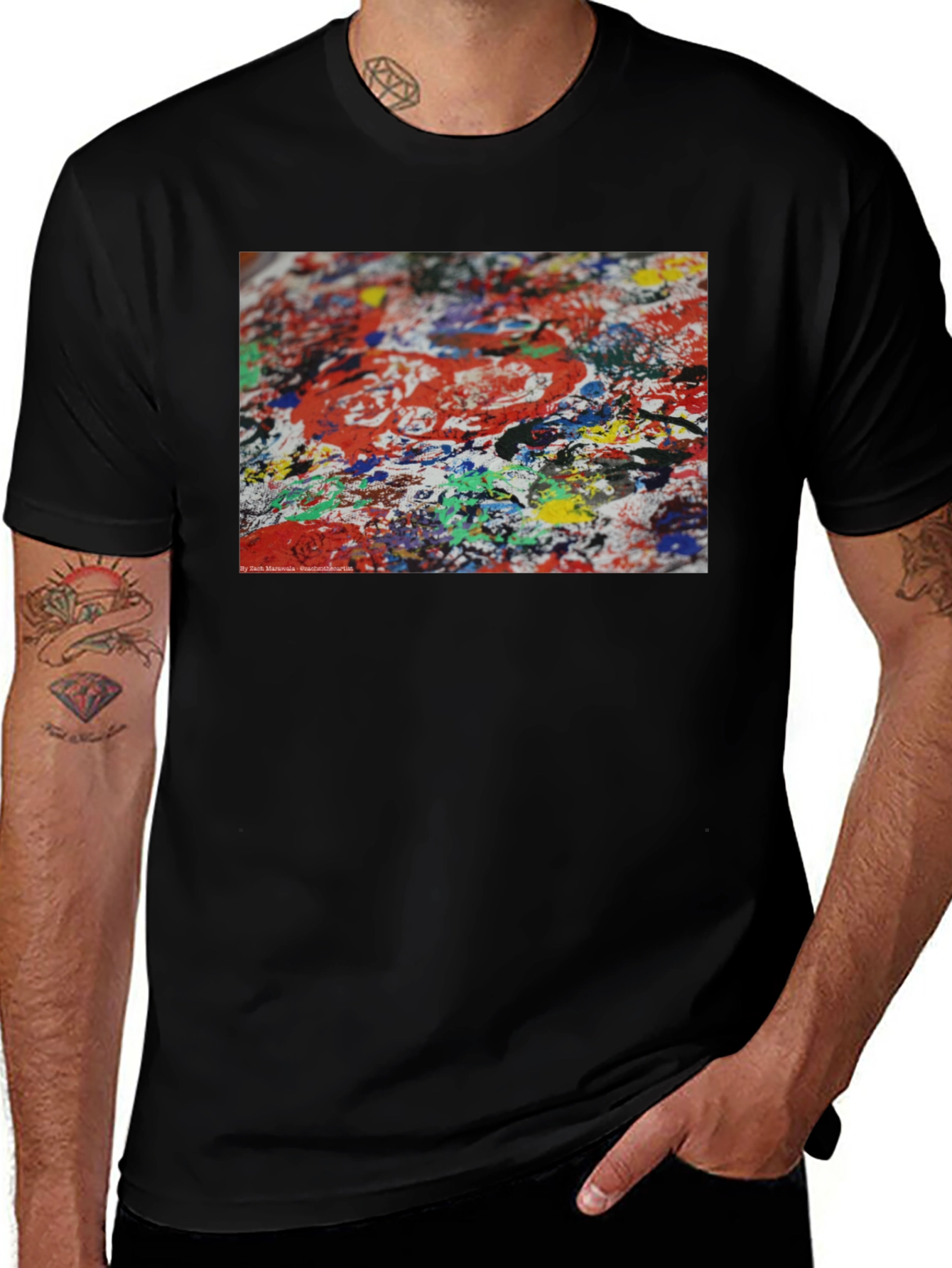 Variant 11 of Abstract Paint Splatter Black T-Shirt