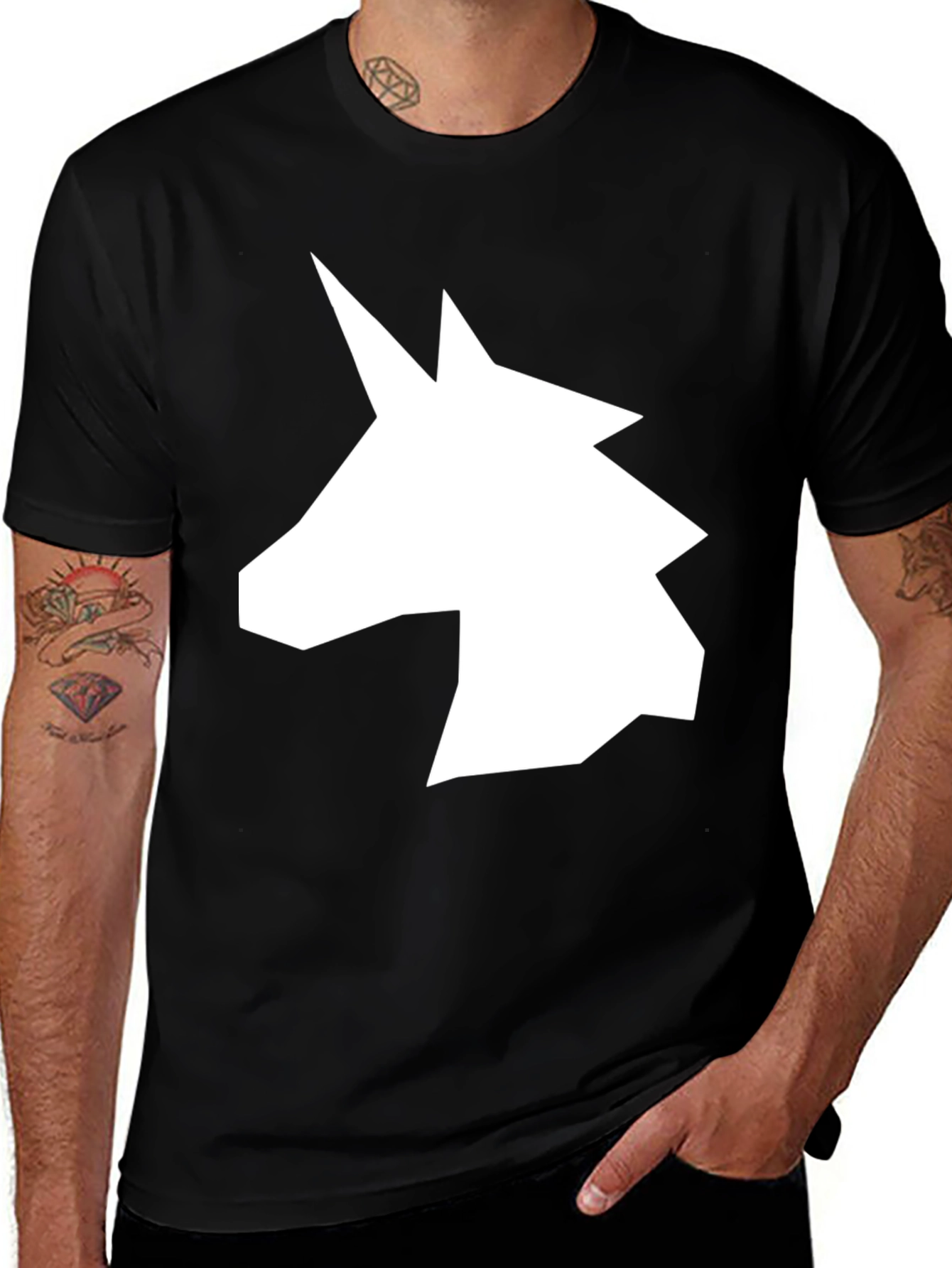 Geometric Unicorn Graphic Tee - Men's Black T-Shirt