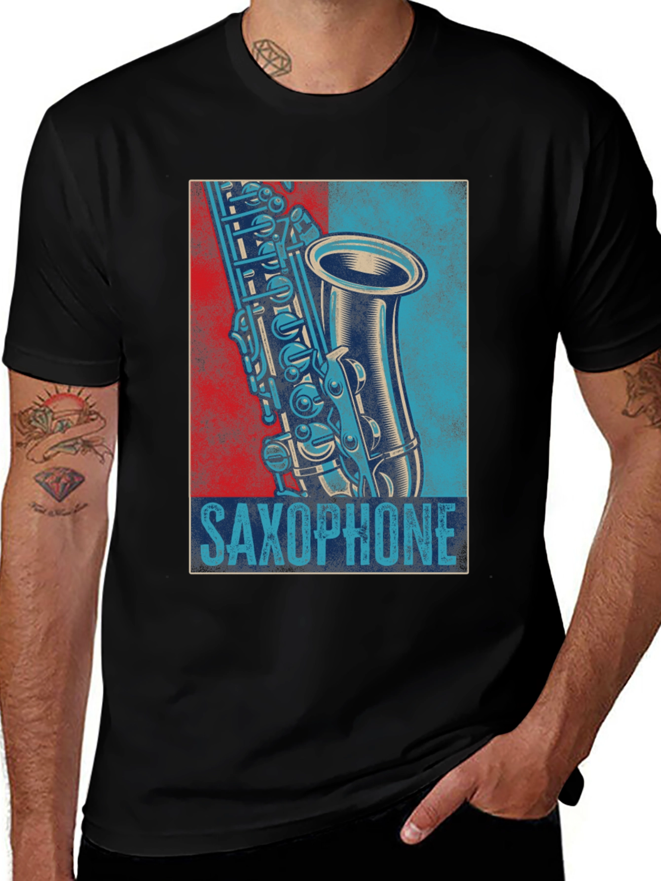 Variant 19 of Saxophone Graphic Print Men's Black T-Shirt