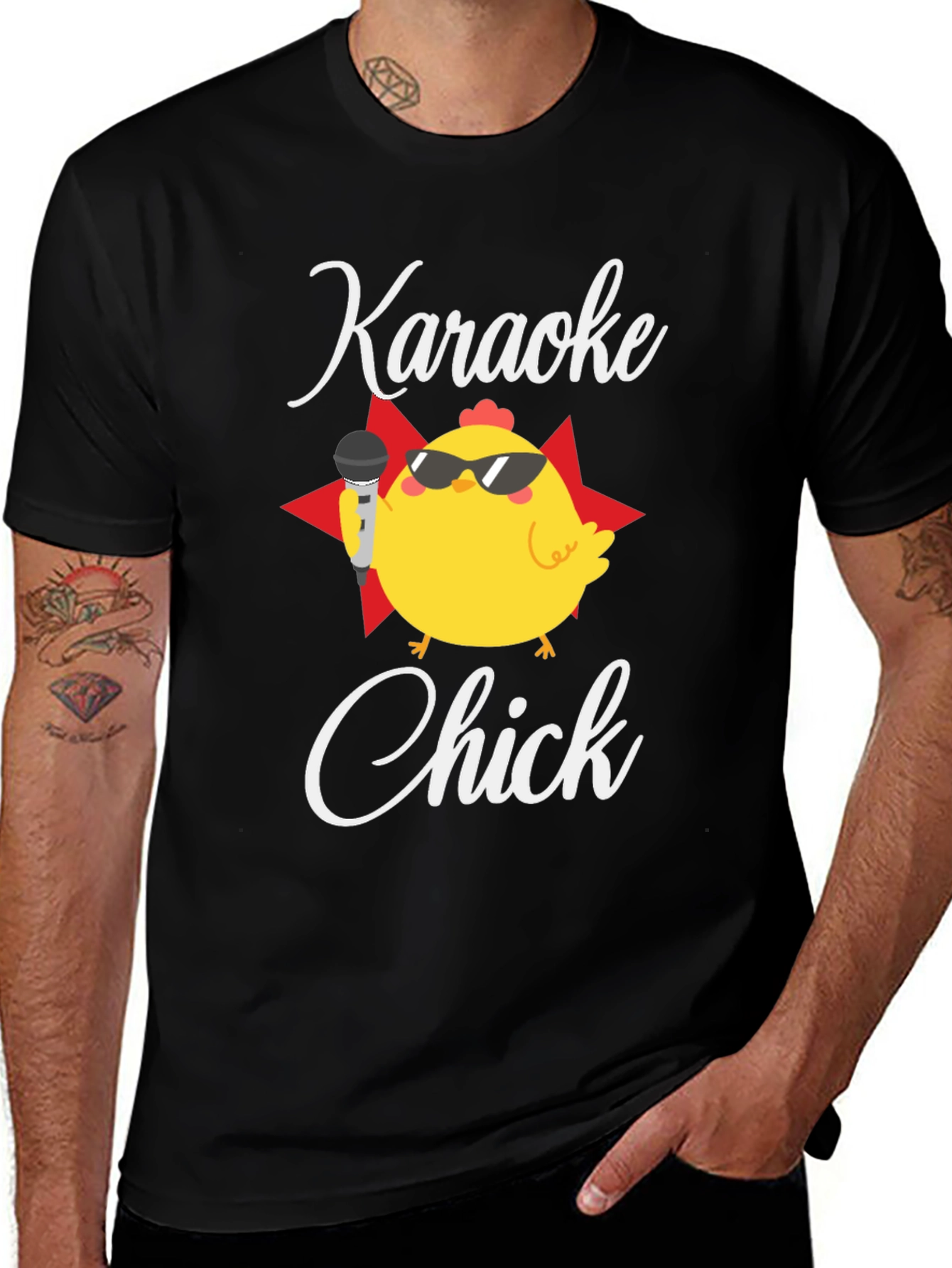 Variant 6 of Karaoke Chick T-Shirt - Black Cotton Tee
