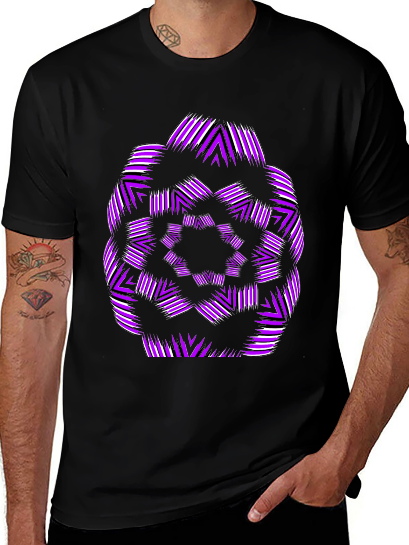 Abstract Purple Graphic Print Black T-Shirt