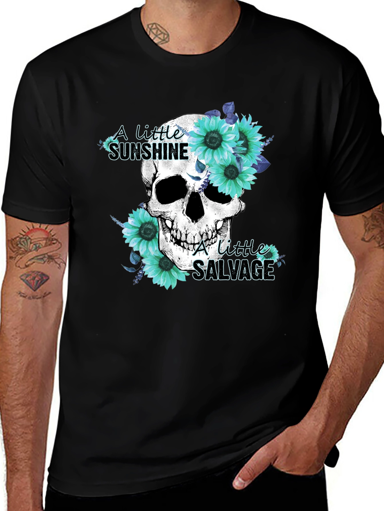 Variant 28 of Skull & Sunflower Graphic Tee - Sunshine Salvage Design