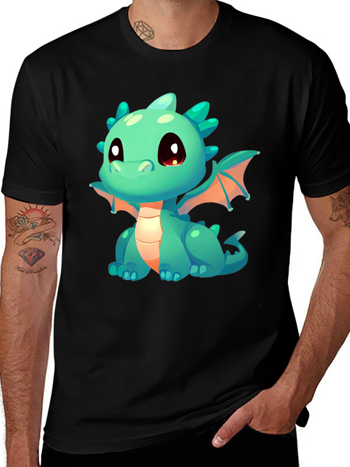 Cute Dragon Graphic T-Shirt - Black Cotton Tee