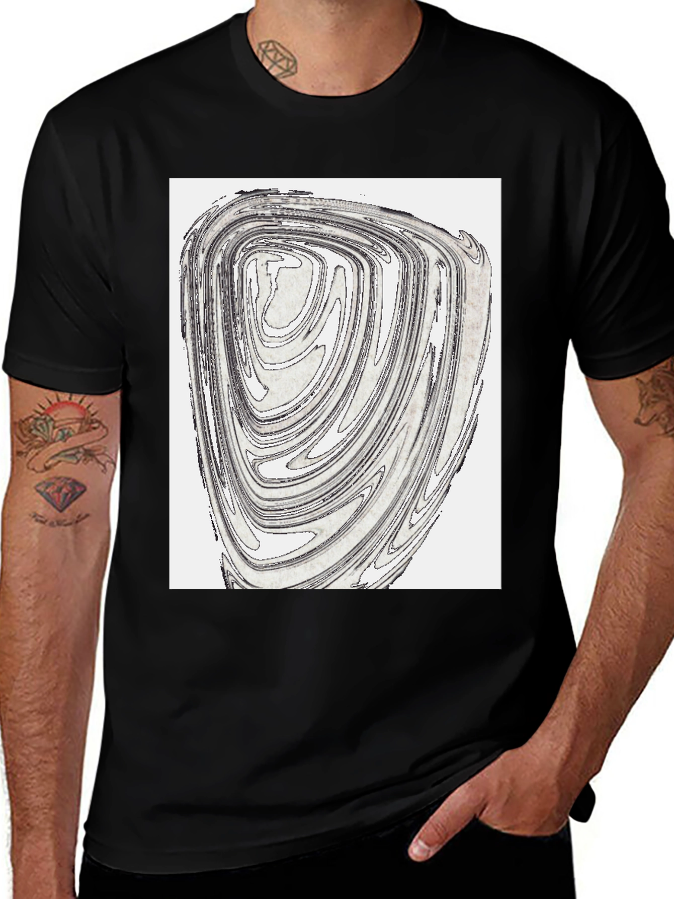 Variant 19 of Abstract Swirl Graphic Tee - Black Cotton Blend