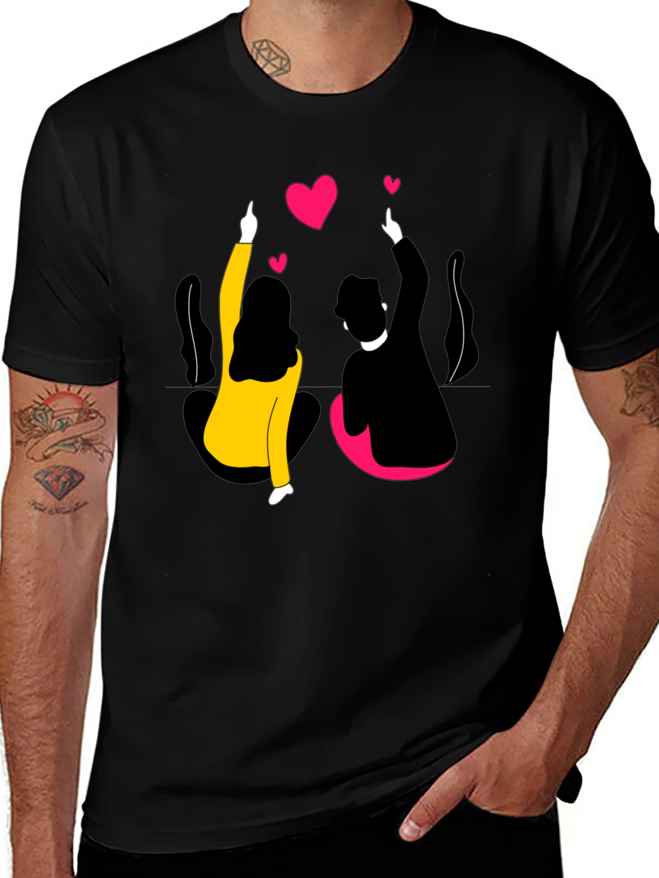 Variant 16 of Couple's Love Graphic Black T-Shirt
