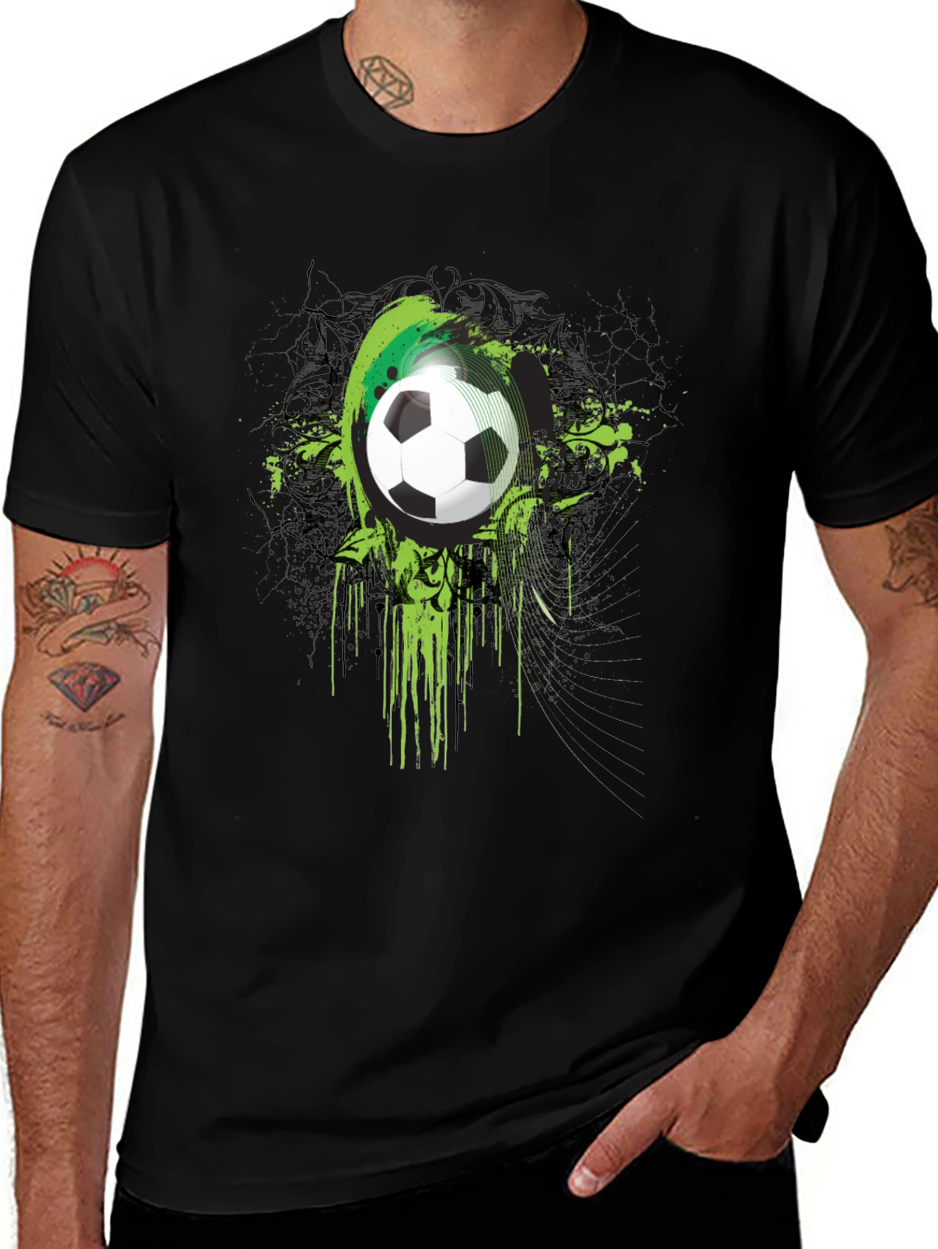 Variant 24 of Men's Black Soccer Ball Graphic T-Shirt