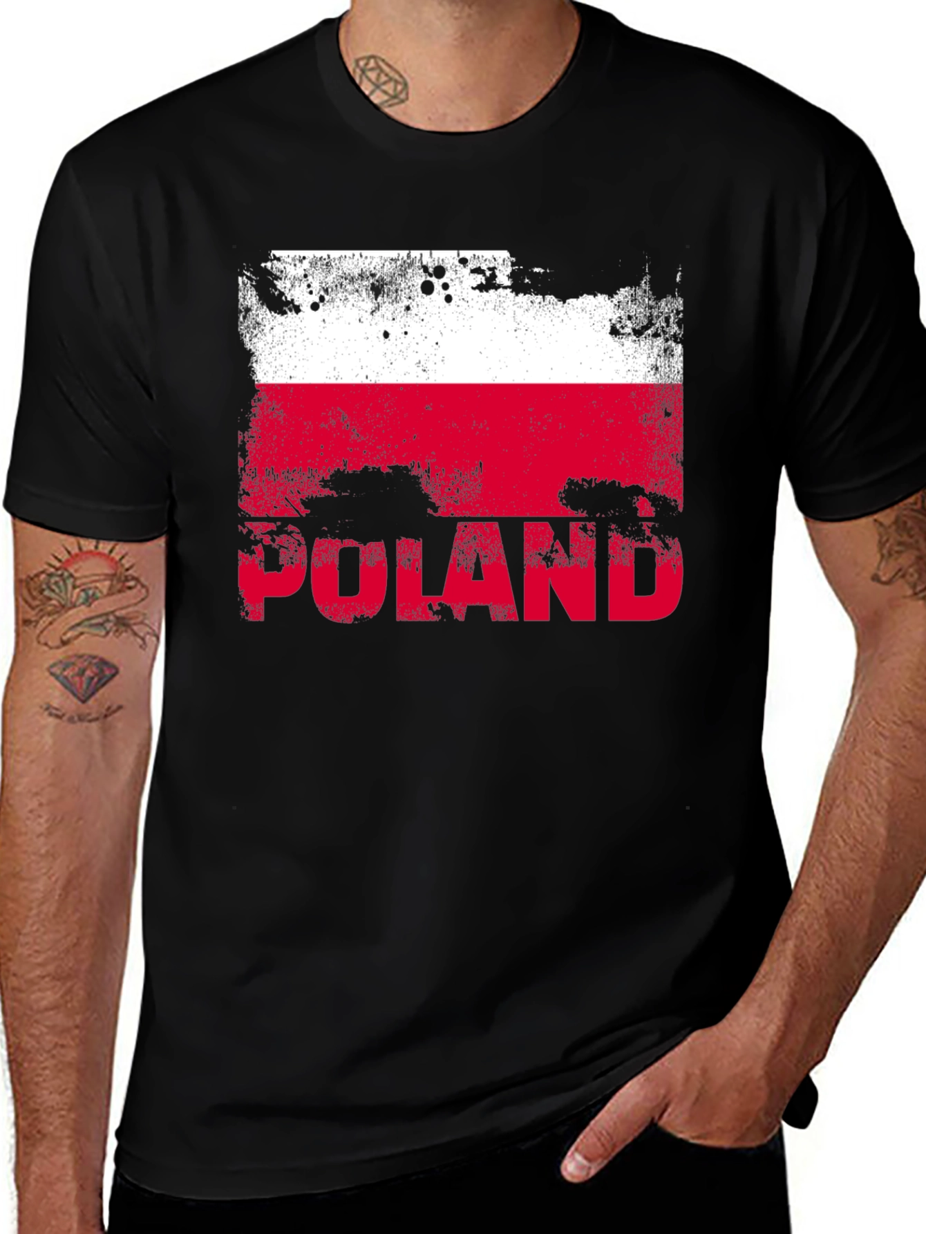 Variant 23 of Poland Flag Distressed Graphic T-Shirt - Black