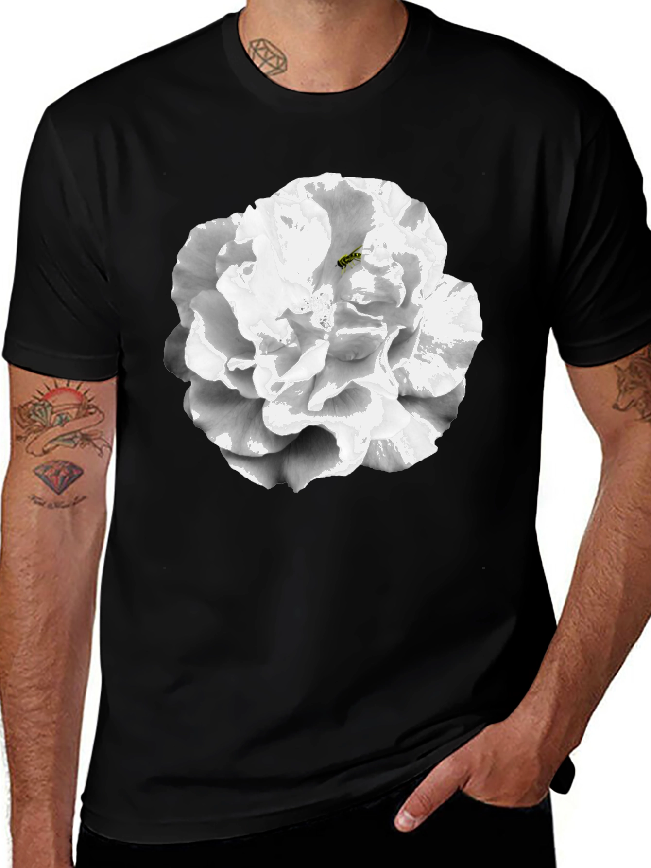 Variant 16 of Floral Graphic T-Shirt - Black Cotton Blend