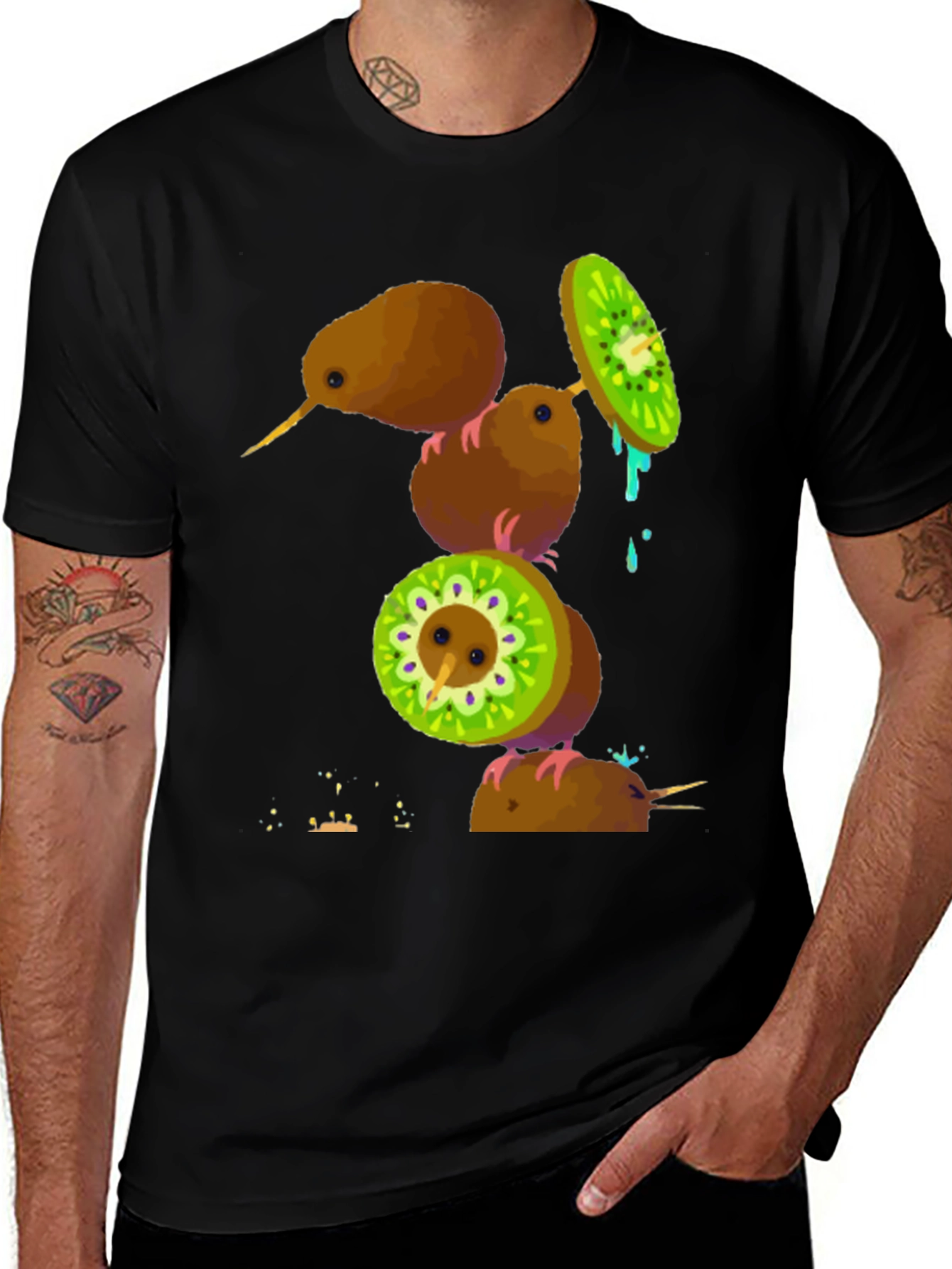 Kiwi Bird & Fruit Graphic T-Shirt