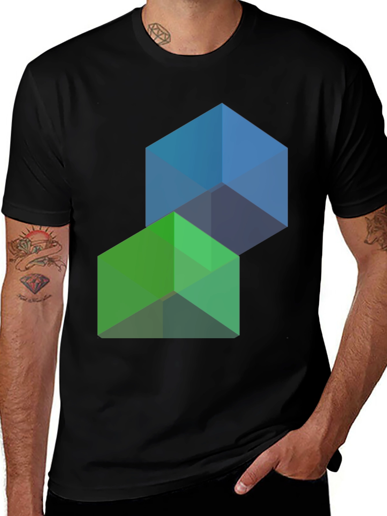 Variant 10 of Geometric Cube Graphic Tee - Modern Style