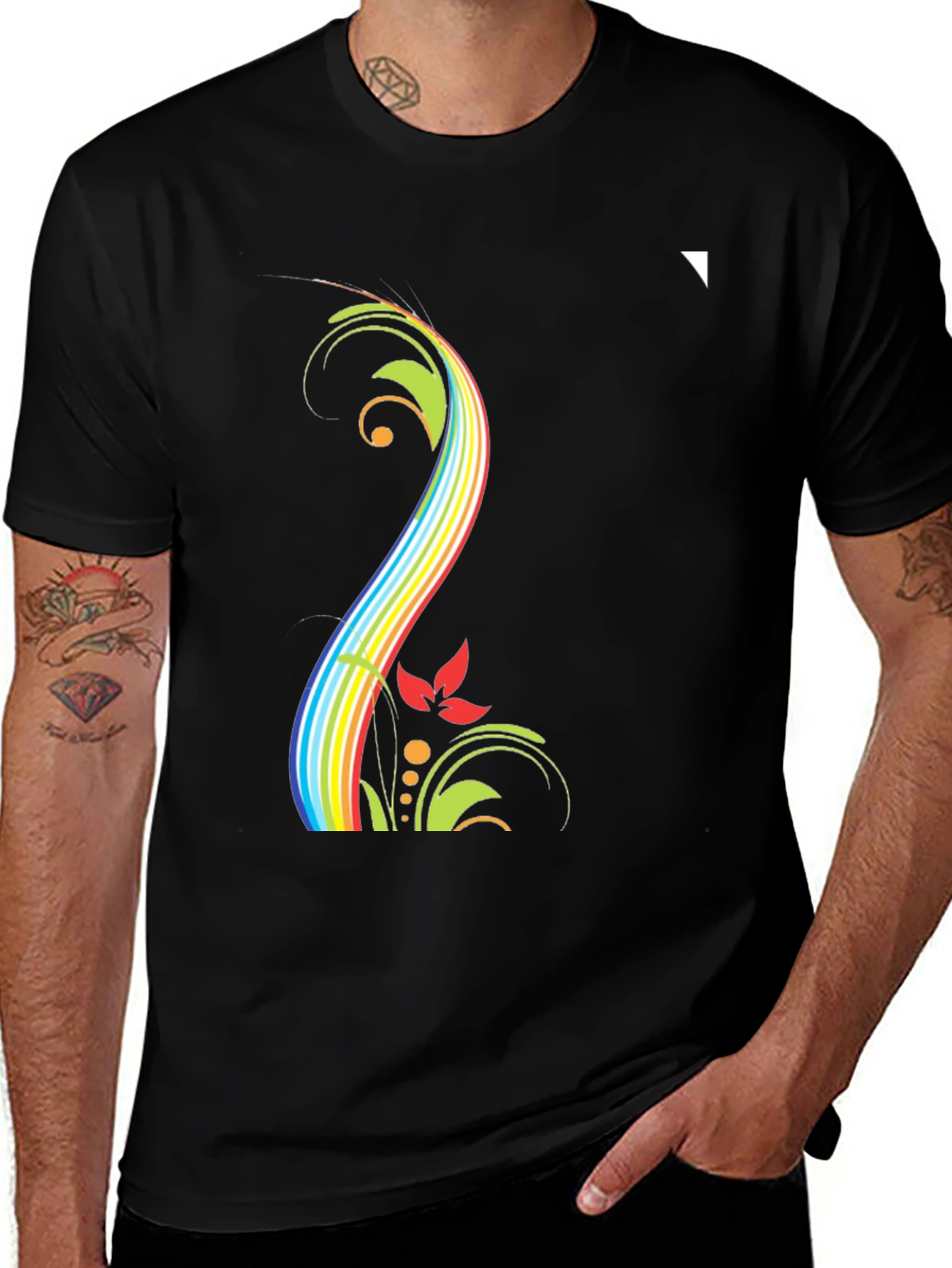 Variant 27 of Rainbow Floral Black T-Shirt